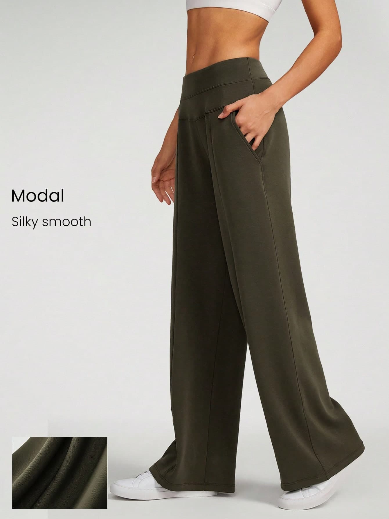 GLOWMODE 30" Regular SoftCalm Modal Silk Touch Wide Leg High Waist Lounge Pants With Side Pockets Daily Casual Spring Summer