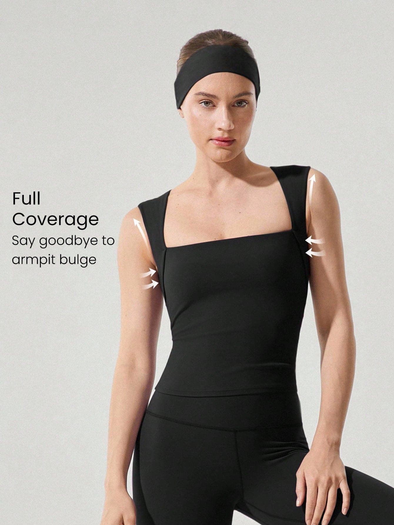 GLOWMODE FeatherFit™ Full Underarm Hip Length Square Neck Basic Tank Top Low Impact Yoga Pilates Studio Daily Removable Cups Spring Summer