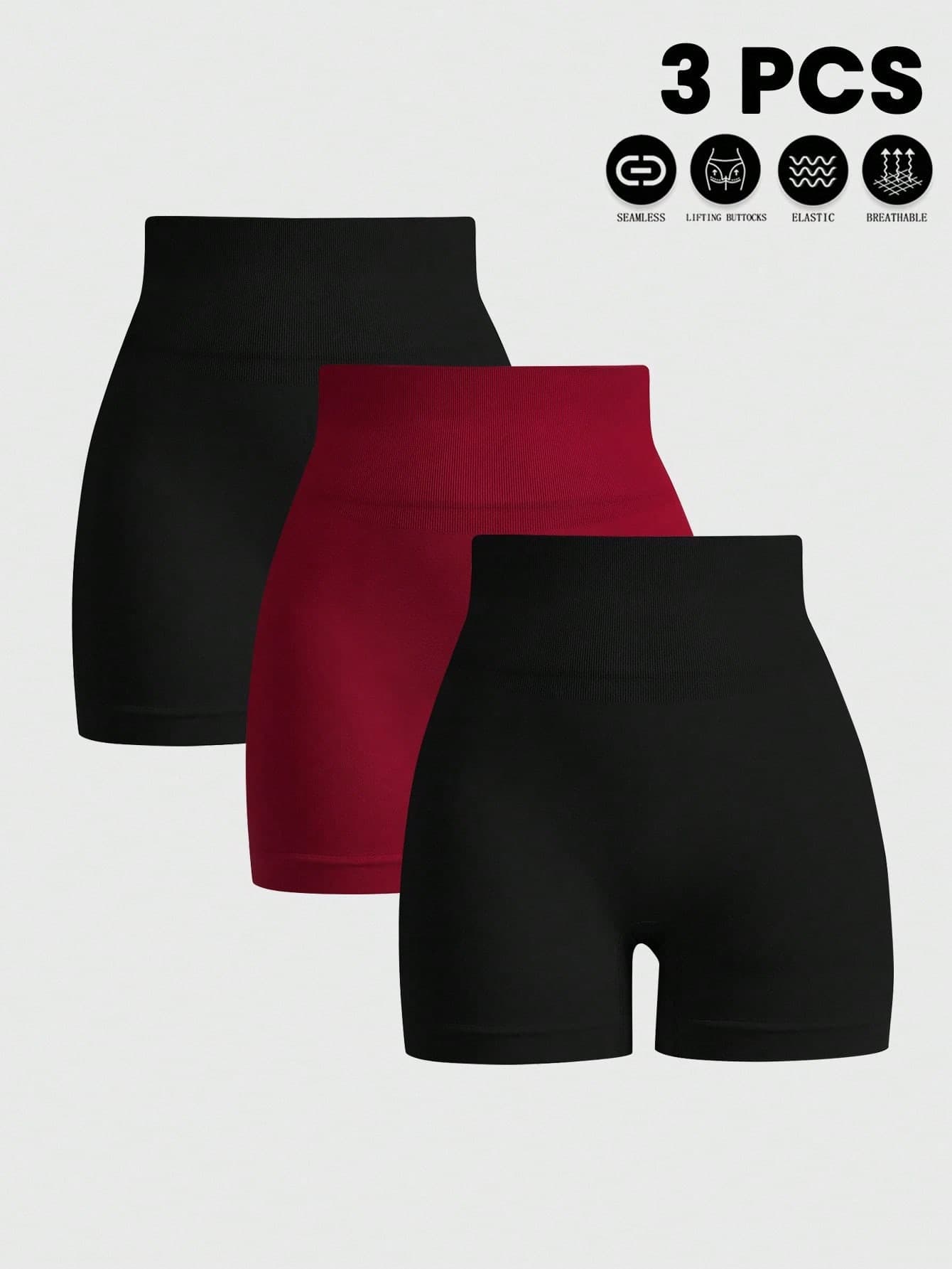 Velisys Velisys 3PCS Solid Color High-Rise Seamless Stretch Sports Shorts High Waisted Workout Shorts Seamless Workout Shorts