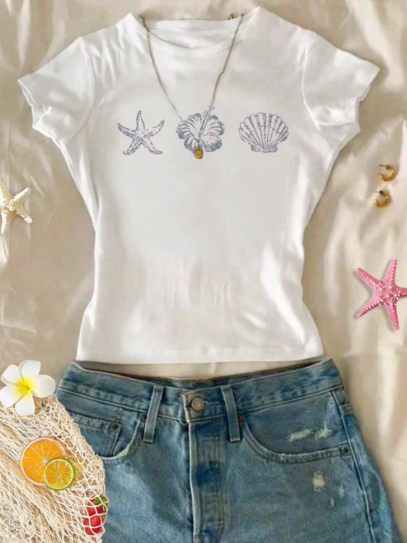 SHEIN Leap Crew White Tween Girls Vintage Floral Print Fitted T-Shirt,Summer Casual Beach Holiday Minimalist Round Neck Long Sleeve Comfortable Tee For Daily Wear