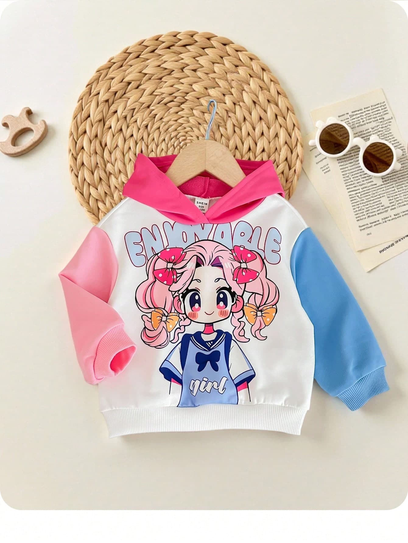 Cute Cartoon Pattern Color Block Sweatshirt For Baby Girls, Autumn/Winter