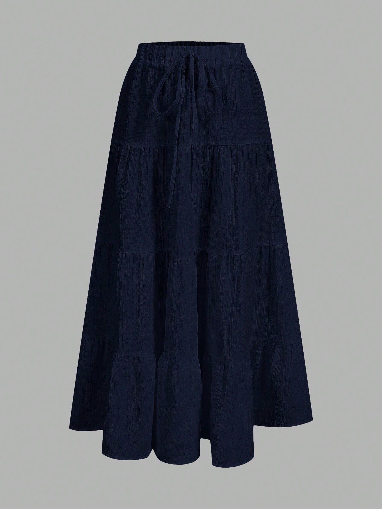 SHEIN EZwear Women's Casual Vacation Multi-Layer Cake Skirt, Suitable For Summer Suitable For Going Out Chic Dress