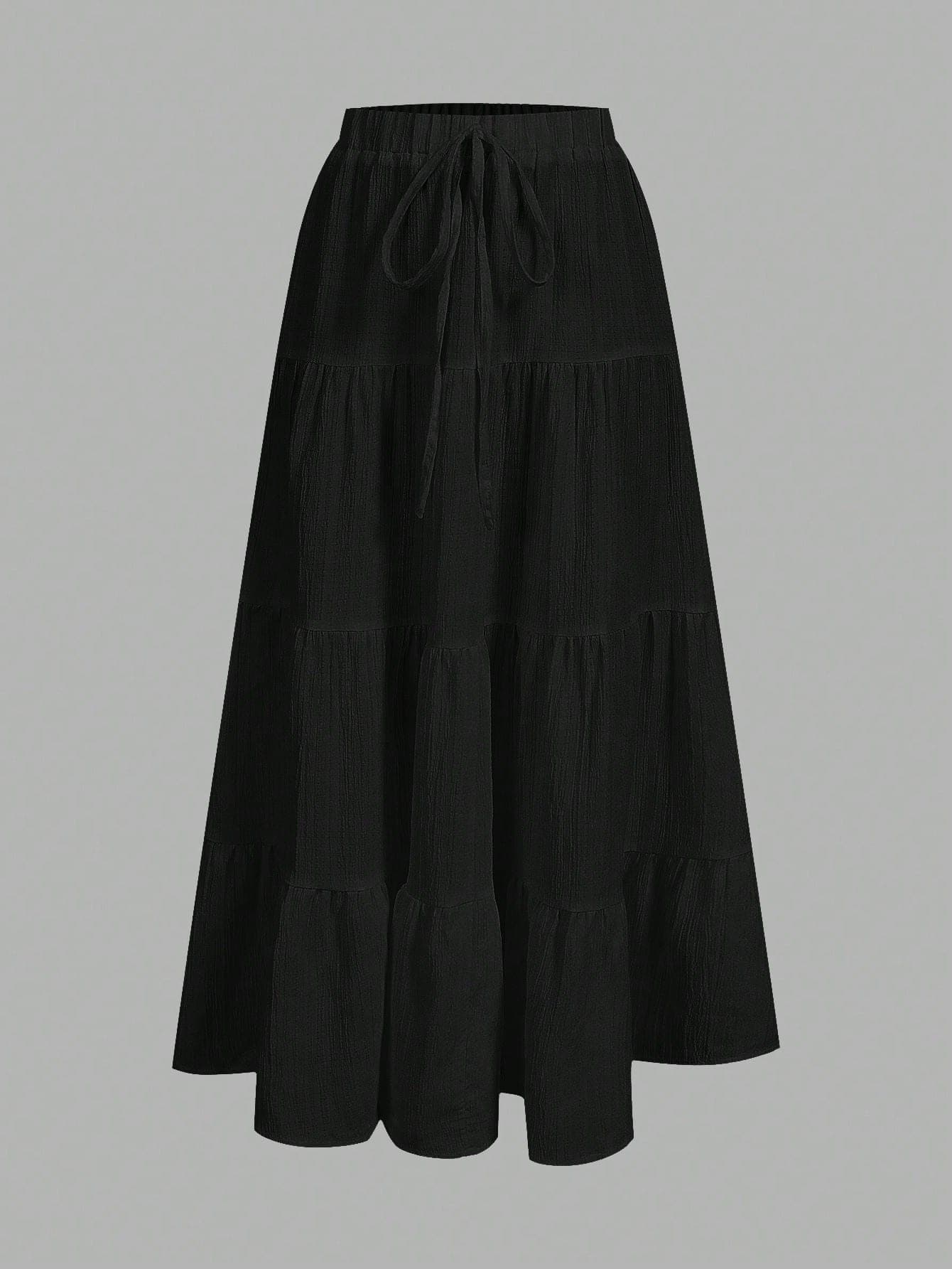 SHEIN EZwear Casual Vacation Multi-Layer Cake Skirt, Suitable For Summer Chic Dress