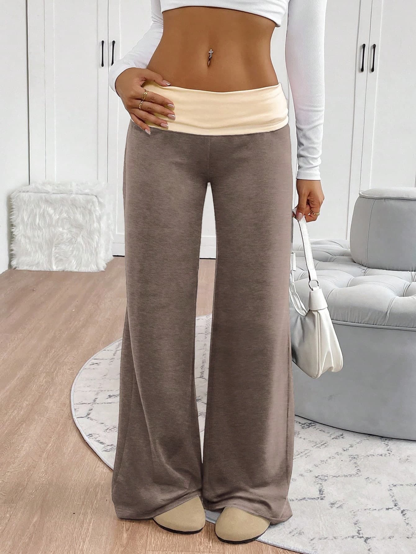 INAWLY Women's Casual Color Block Low Waist Wide Leg Sweatpants Fall Cloth For Women