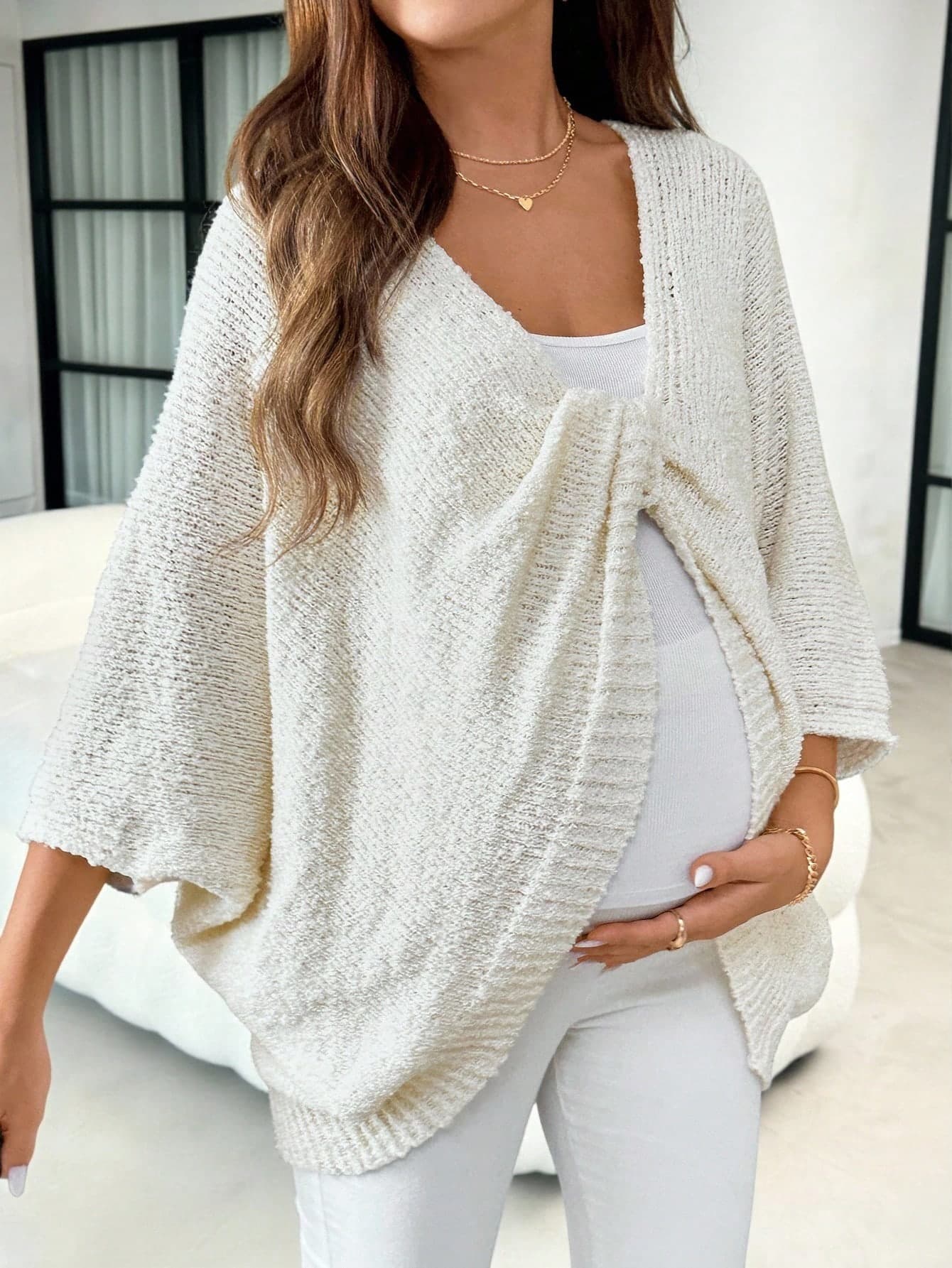 SHEIN Fall Clothes Bat Wing Sleeve Front Twist Detail Solid Color Maternity Sweater Winter