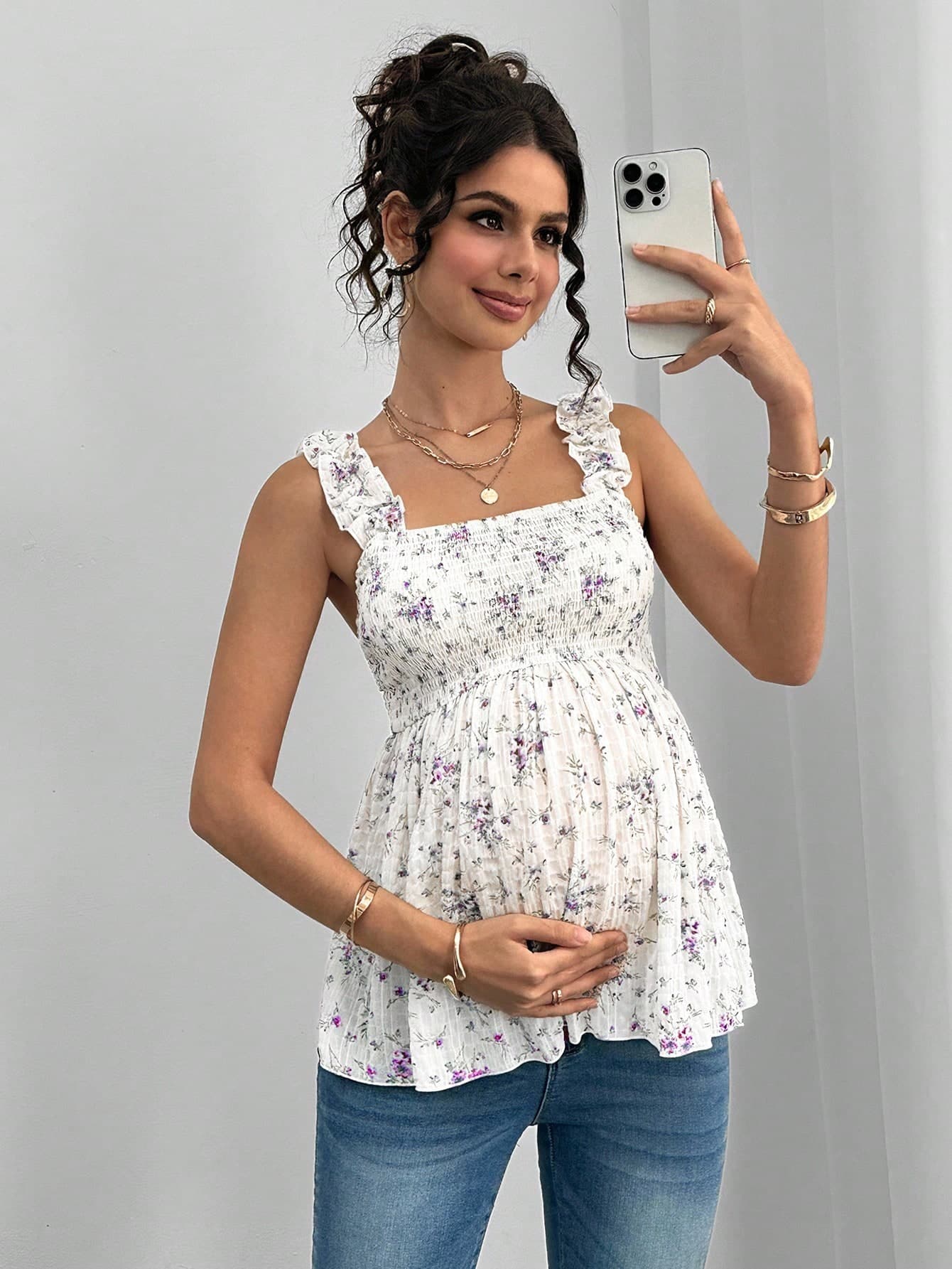 Momance Maternity Floral Print Wide Strap A-Line Camisole