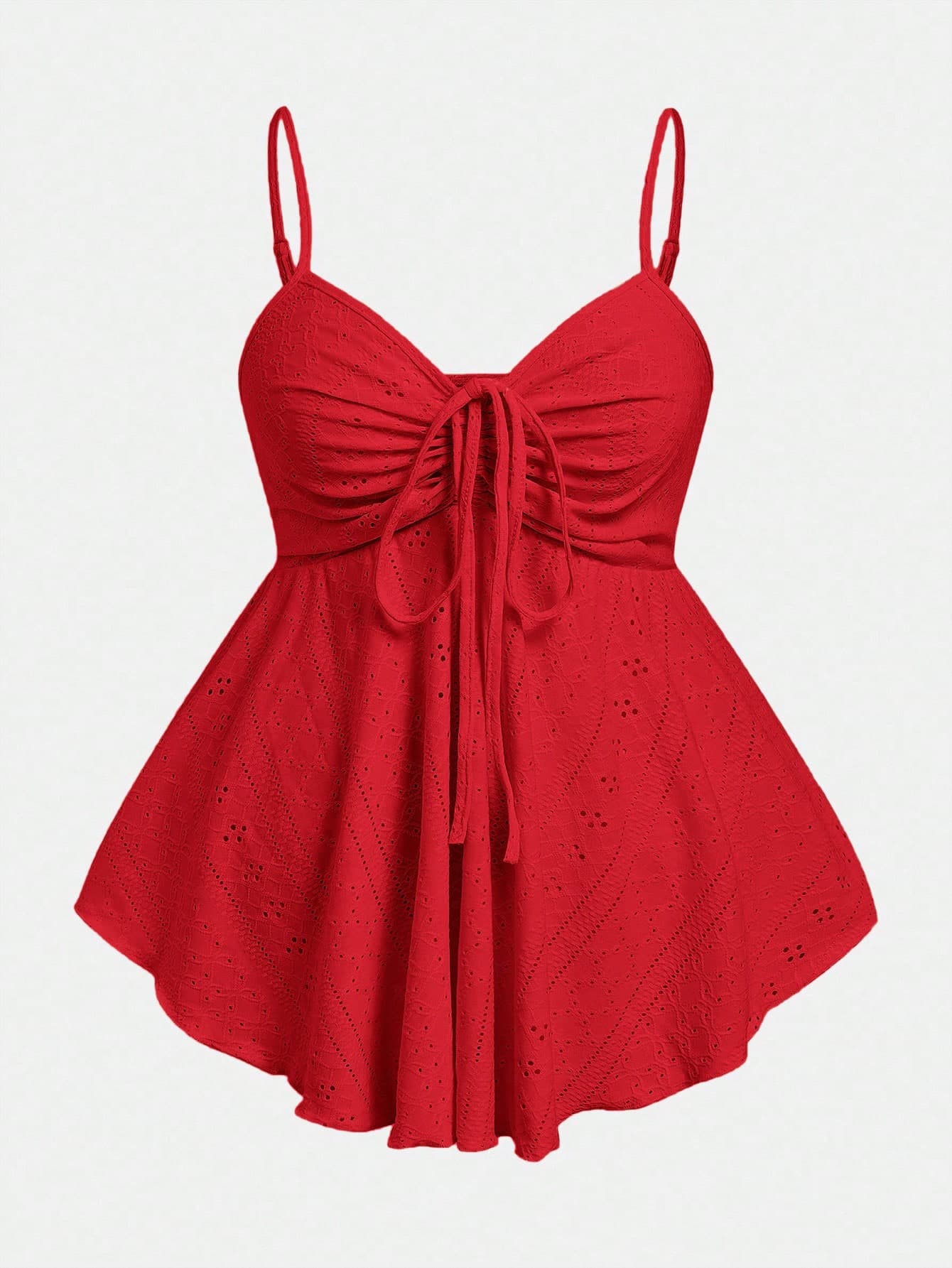 SHEIN EZwear Plus Size Women Drawstring Front Floral Embroidery Camisole Tank Top