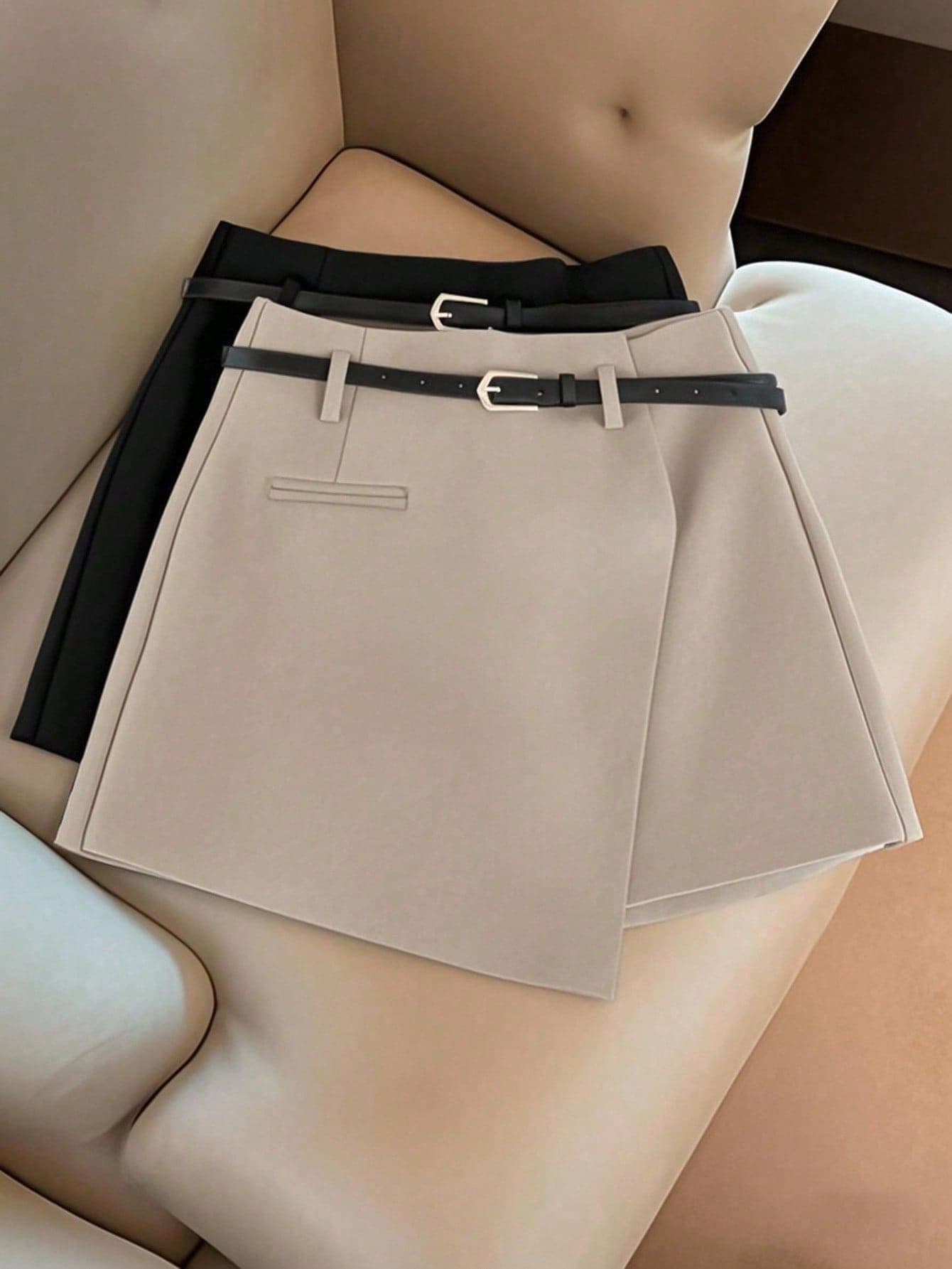 Franclia Petite Casual Commuter Fashion Asymmetric Hem Skirt Pants, Women's Multi-Functional 1 Piece Shorts, Waist Belt-Free Matching 1 Piece Skirt Pants ,Petite Women