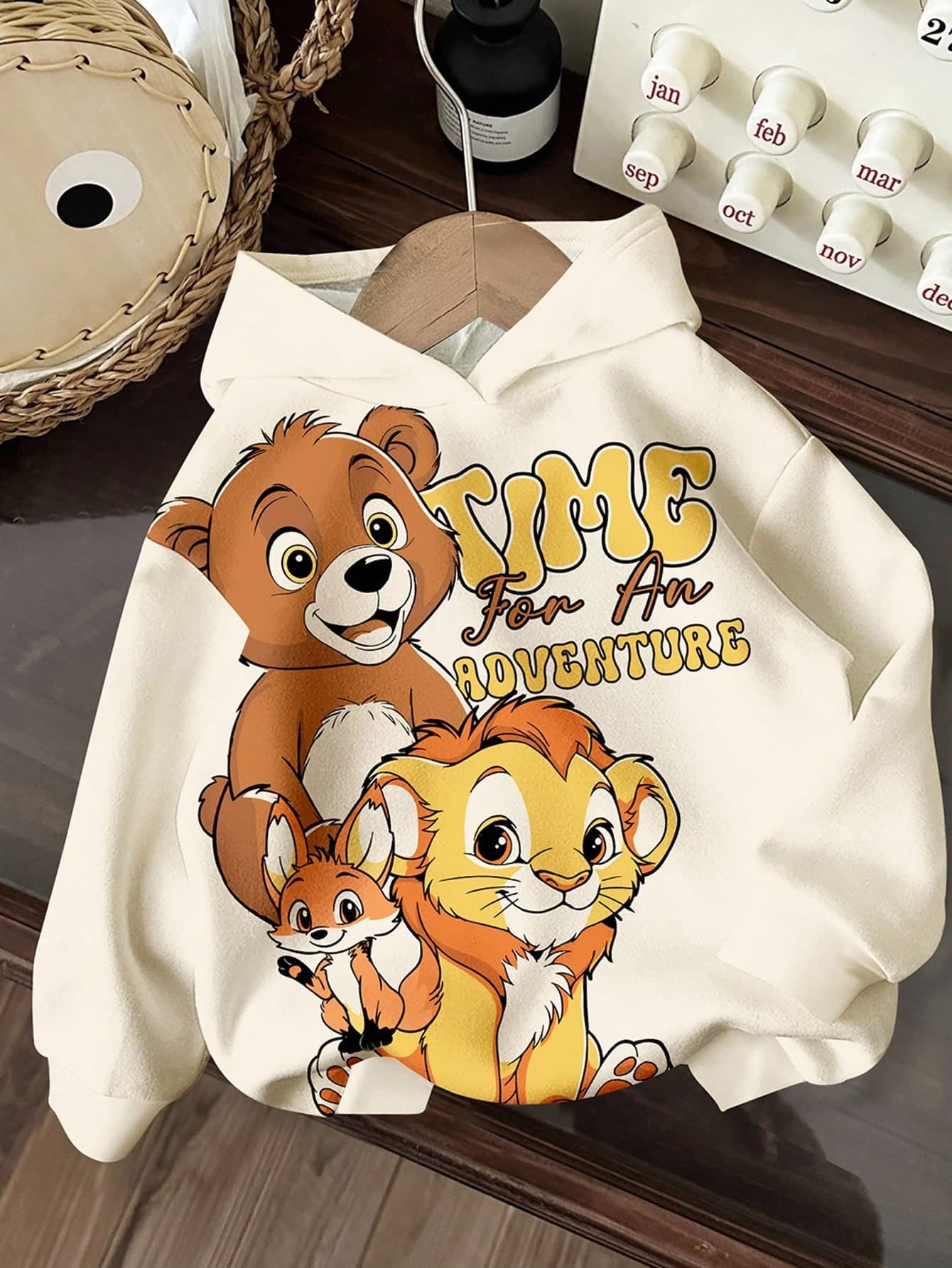 Young Boys Casual Loose Cartoon Lion Bear Graphic English Letter Print Knit Long Sleeve Sweatshirt,Winter School Back-To-School Kids Fall Clothing