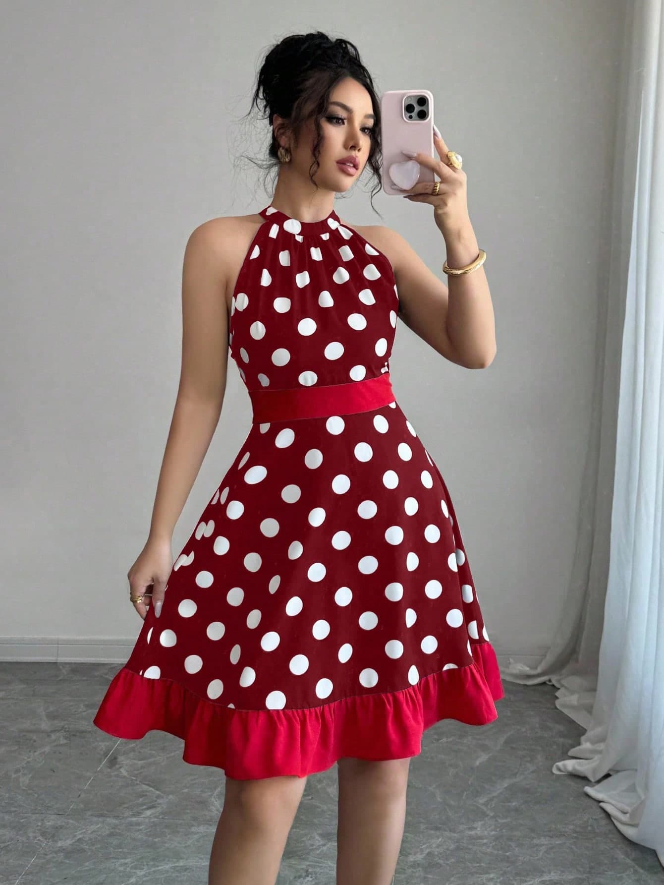Gloray Women's Fashion Polka Dot Print Off-Shoulder Mini Dress