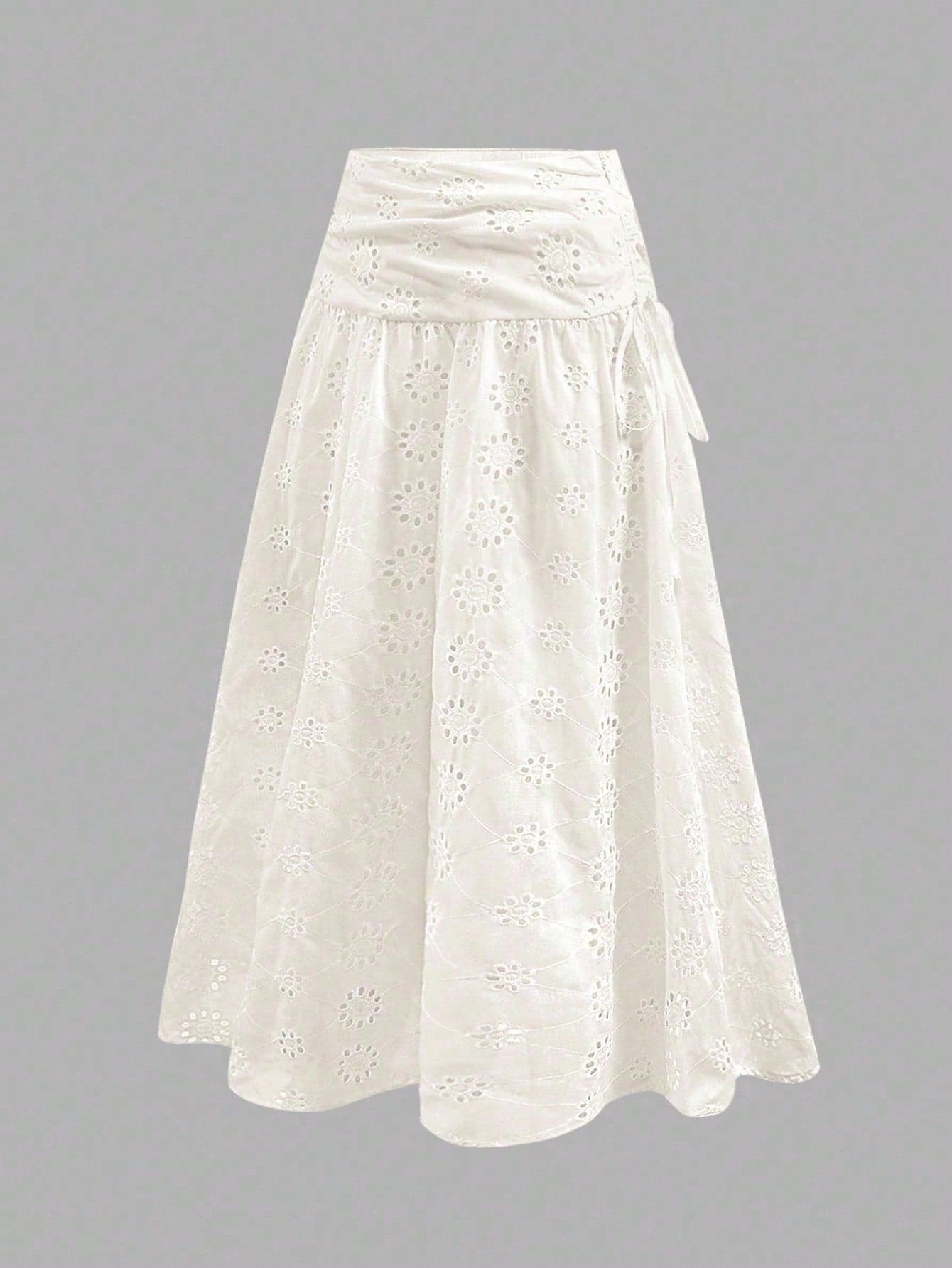 SHEIN MOD Women's Vintage Solid Color Hollow Embroidered Bowknot Skirt