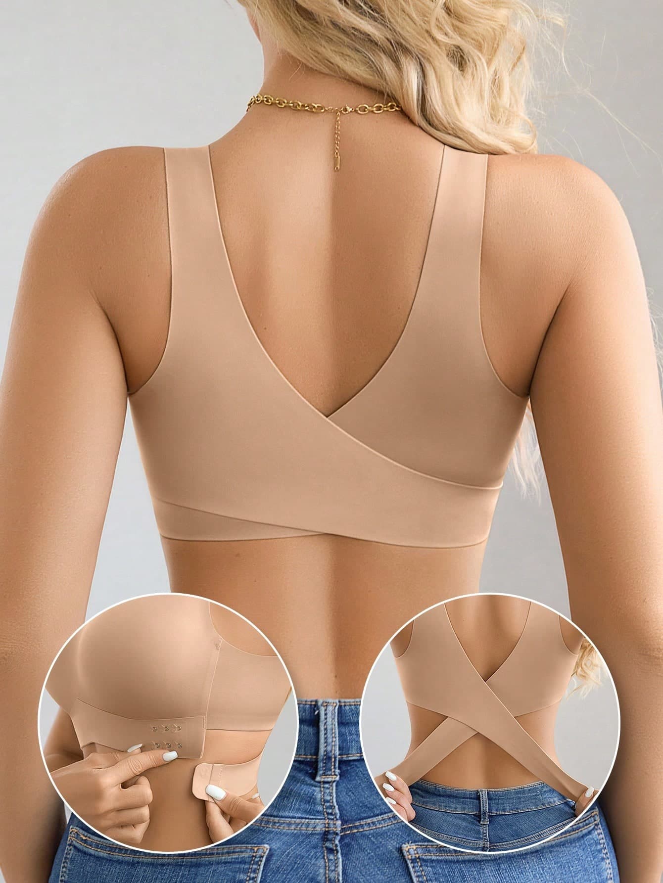 1pc Women Seamless No Padding Elegant Breathable Comfortable Crisscross Back Bandeau Bra Front Closure Brapush Up Sports Bra
