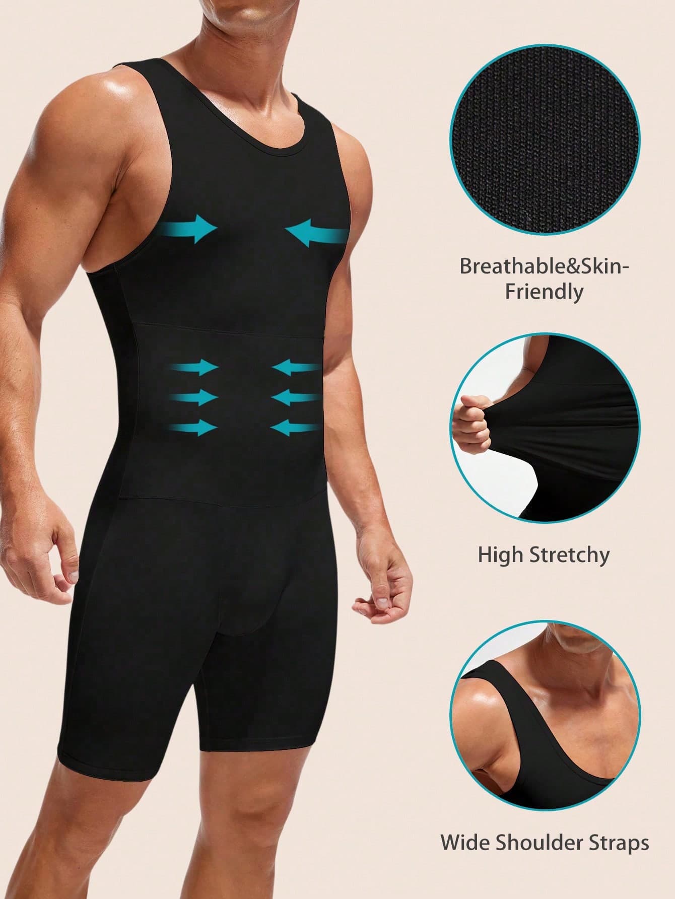 SHEIN Men's High Elasticity Wide Strap Body Shaping Romper