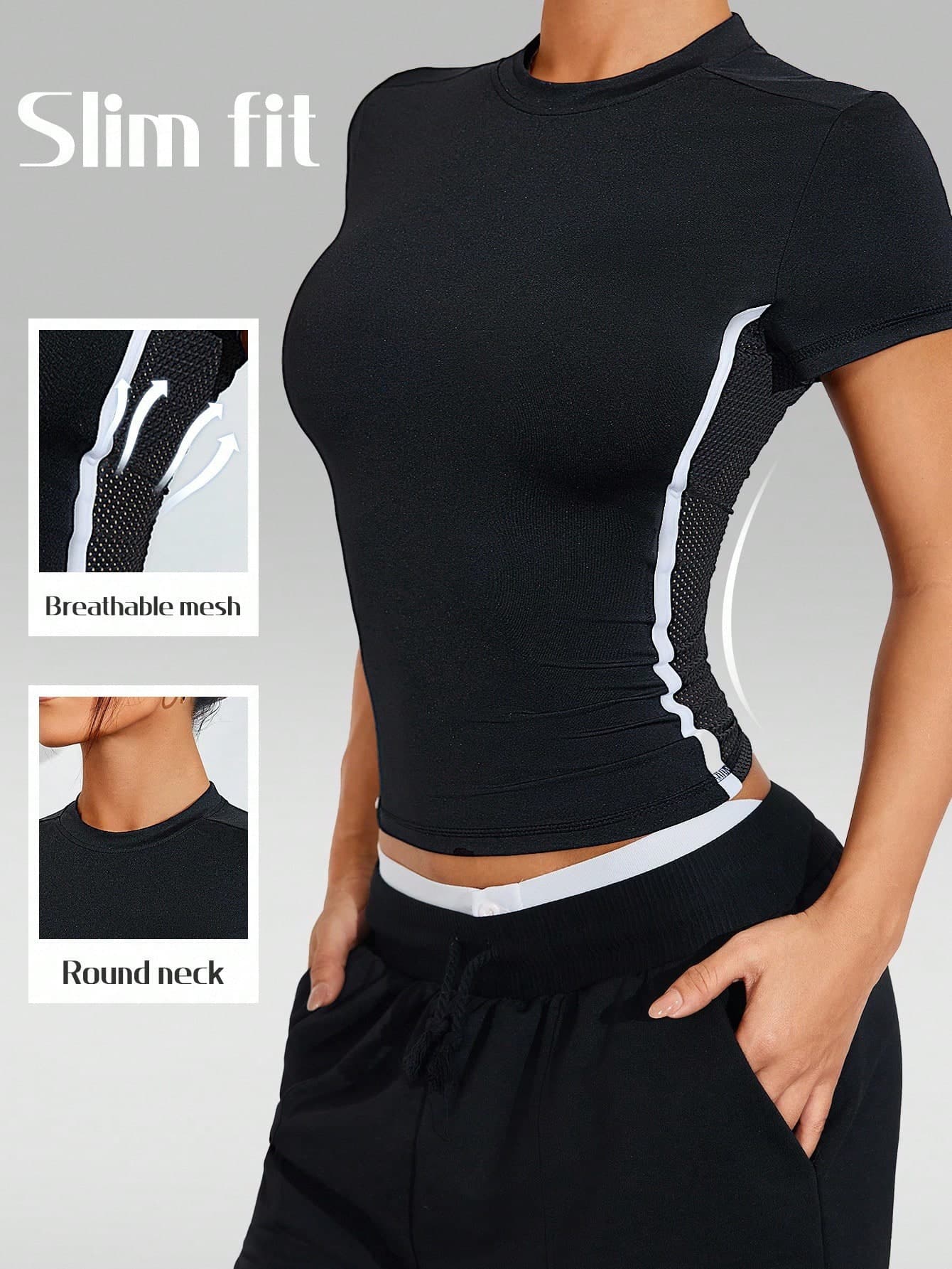 SHEIN Sports FeatherFit™ Cropped Cross Back Tee Workout Tank Top Gym Women Shirts