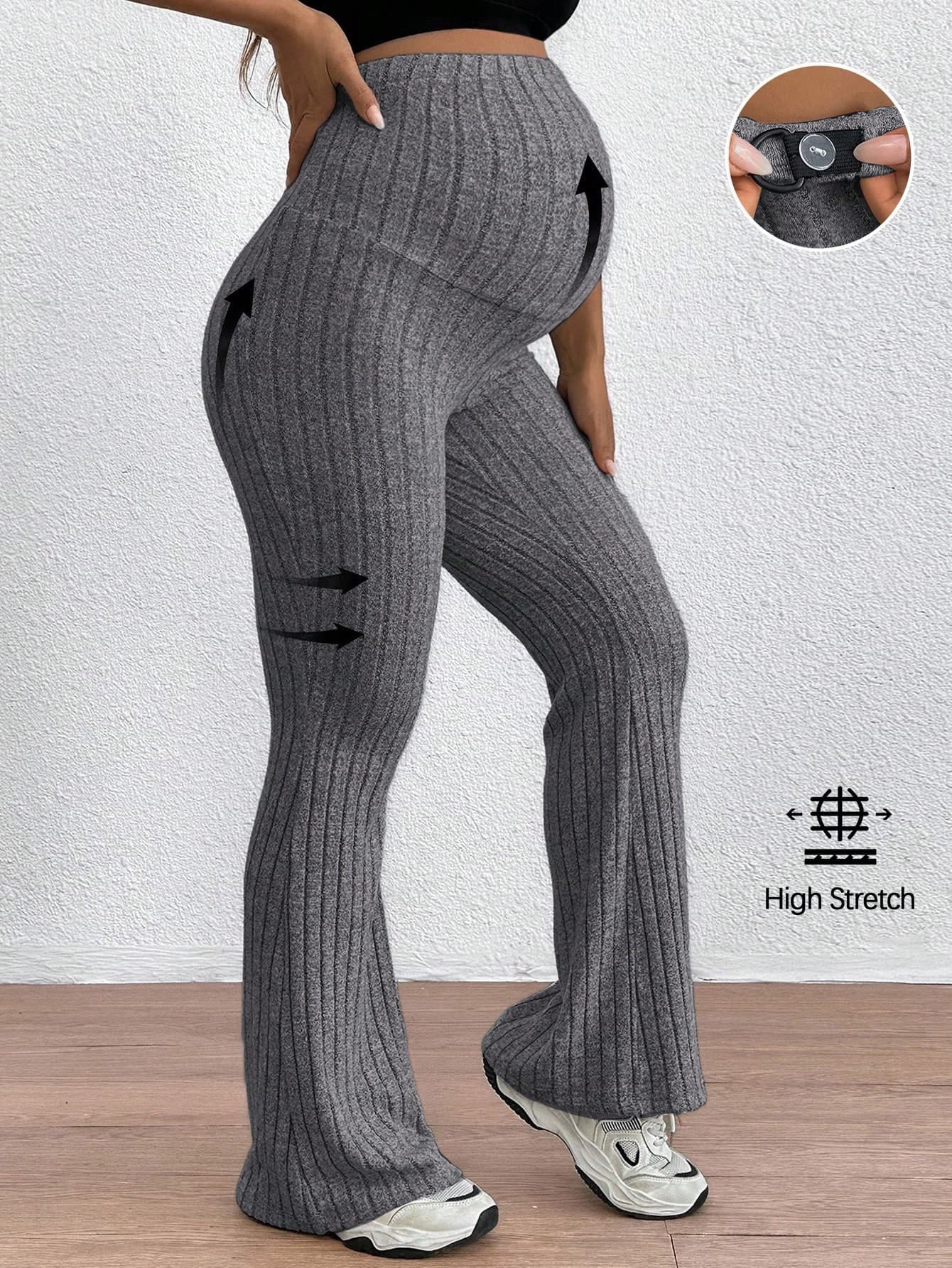 SHEIN Maternity Adjustable Waist Skinny Bell-Bottom Long Pants With Super High Waist World Cup