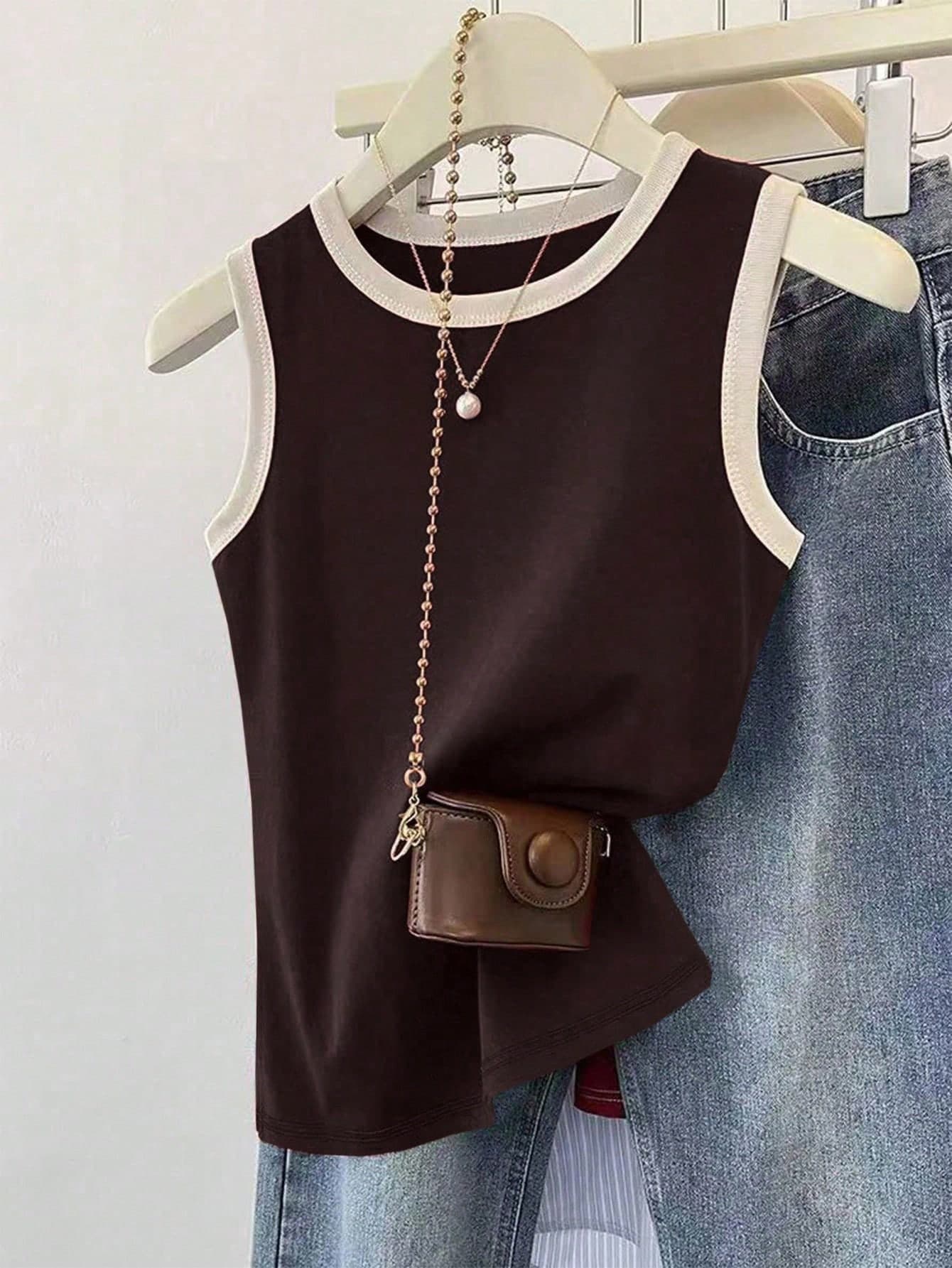 INAWLY Women's Plus Size Ribbed Crew Neck Casual Loose Fit Tank Top