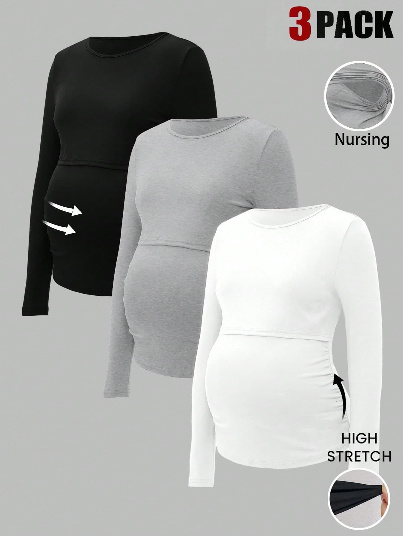 Modmama Maternity Crew Neck Long Sleeve Nursing Top Maternity Clothes Pregnant Clothes Maternity Tops Pregnancy Shirts Nursing Tops Fall