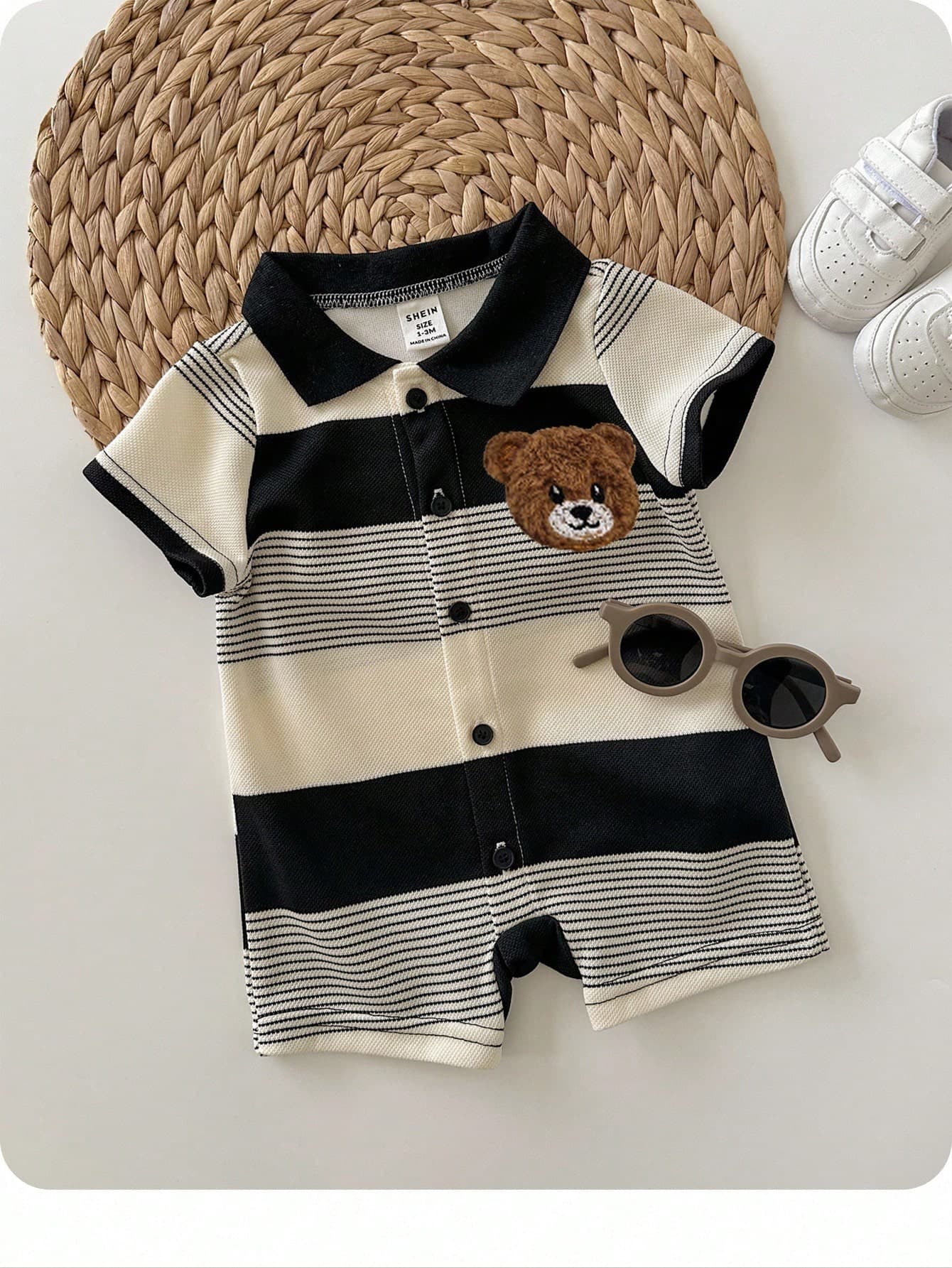 Newborn Baby Boy Summer Casual Cute Knitted Black And White Striped Short Sleeve Romper,Family Matching Outfit For Birthday Party,Baptism & Wedding