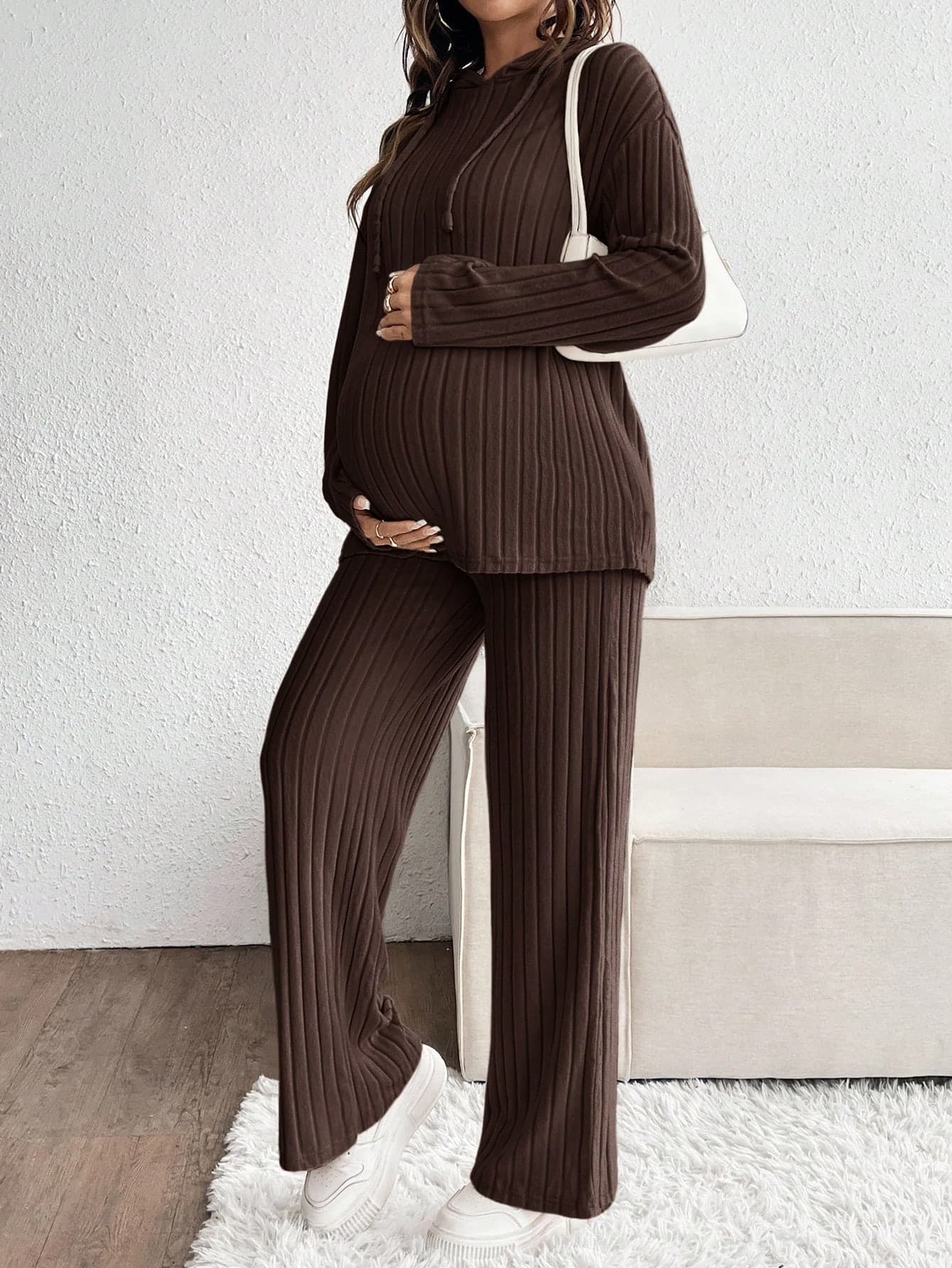 SHEIN 2pcs Maternity Casual Solid Color Hoodie Top And Pants Set Fall
