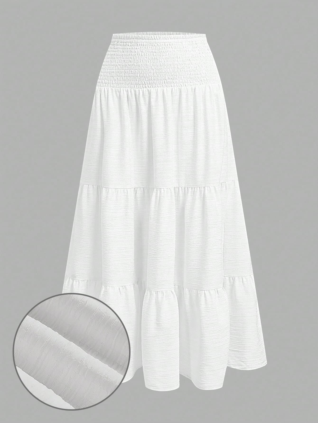 SHEIN MOD Women's Casual Vacation White Multi-Layer Cake Skirt, Suitable For Summer, Versatile, Daily Wear, Waist Drawstring,White ,Back To School Chic Dress
