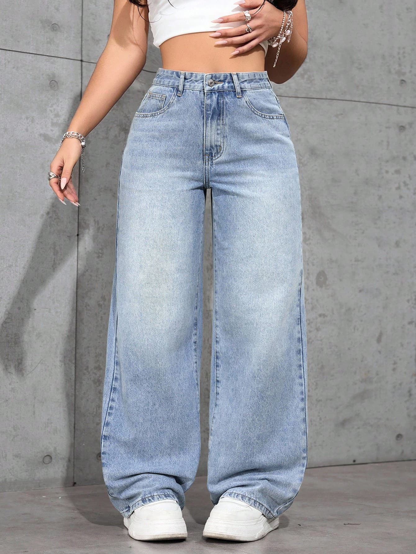SHEIN ICON Plus Size Casual Straight Leg Retro Denim Jeans