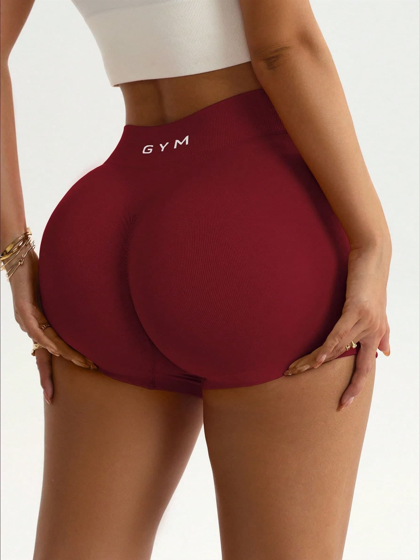 Slayform Slayform Core Rhythm 1pc Red Waistband Sports Shorts, Seamless Knit High Elasticity Comfortable Yoga, Fitness, Outdoor Sports,For Hiking, Trekking, Gym,Summer