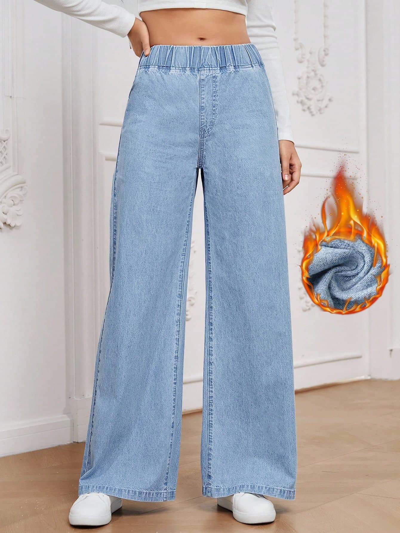 SHEIN LUNE Women's Casual All-Match High Waist Wide Leg Loose Woven Denim Pants, Versatile All Season