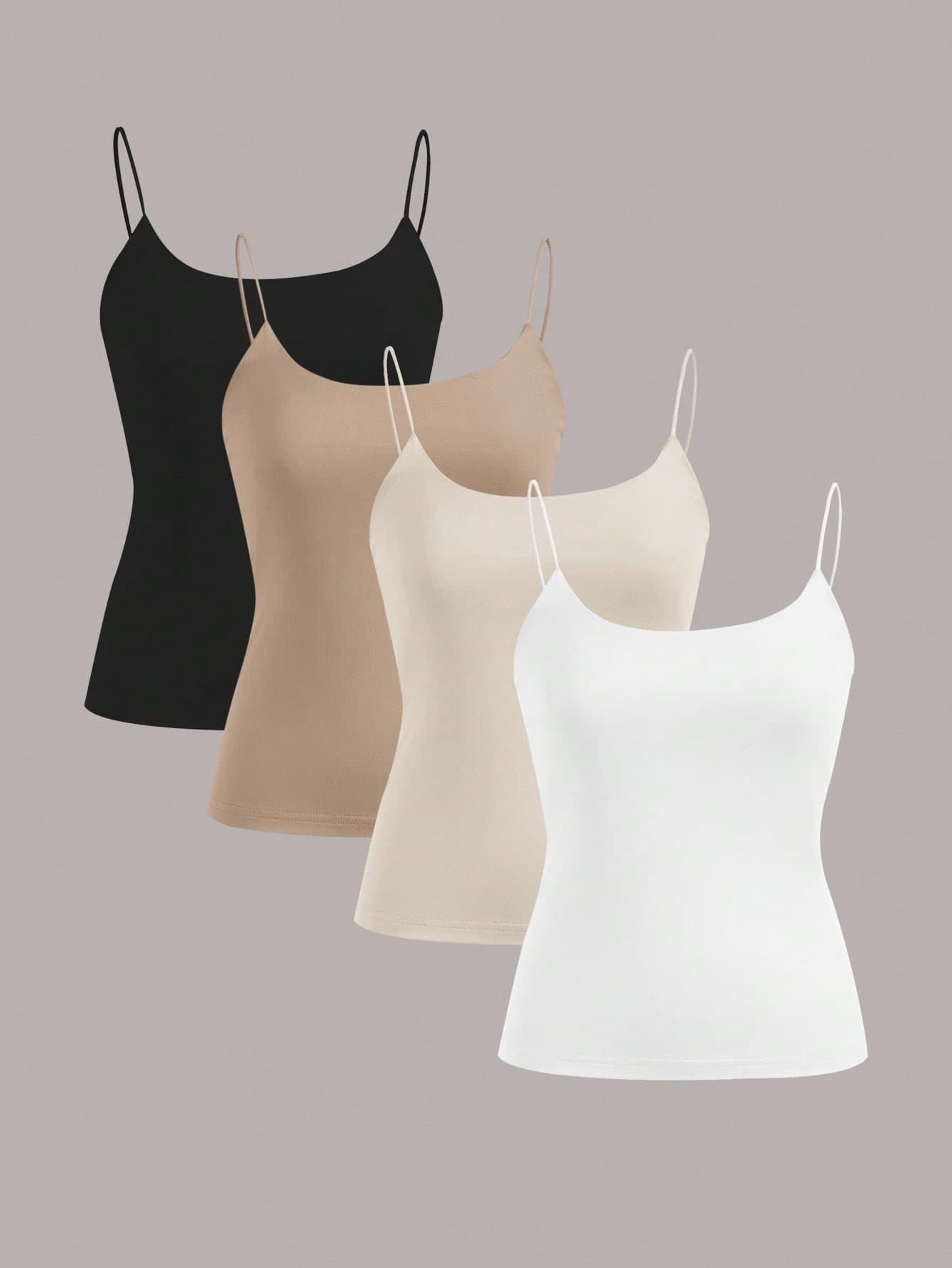 SHEIN EZwear 4pcs/Set Basic Spaghetti Strap Tank Tops For Spring And Summer, Perfect For Summer