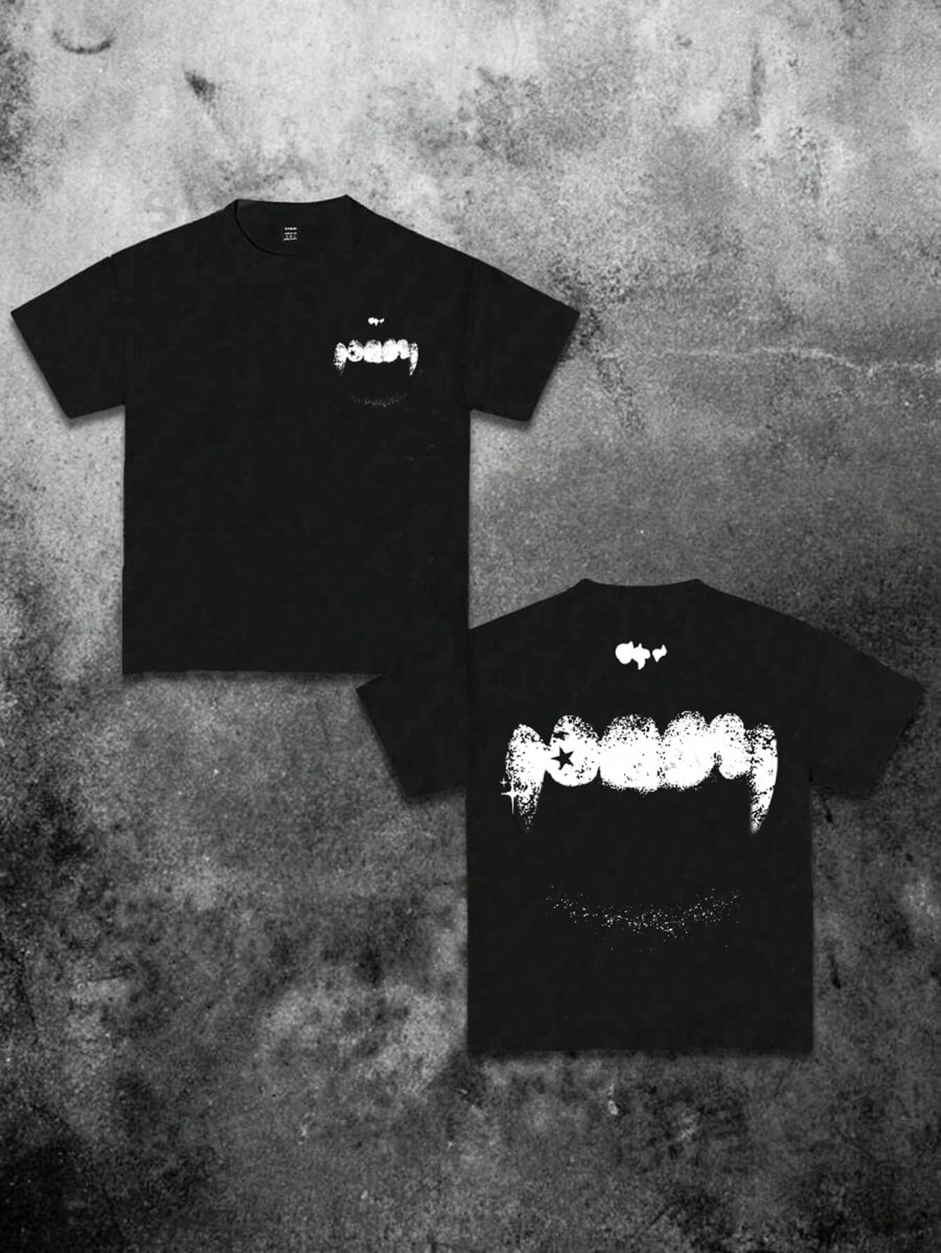 SHEIN Bolty Dark Teeth Graphic, Teen Boy Casual Pattern Short Sleeve T-Shirt, Suitable For Summer