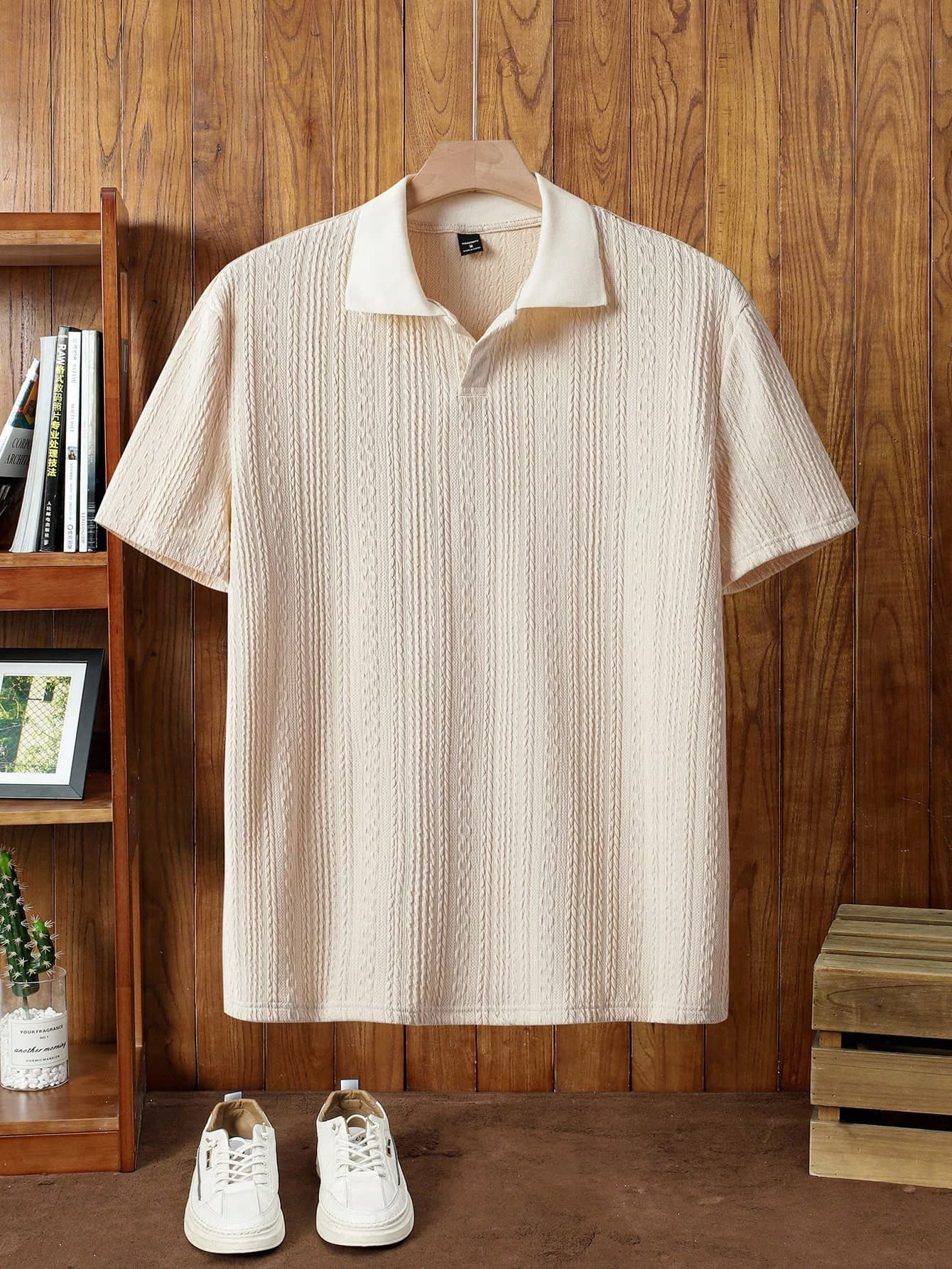 Manfinity VCAY Men's Contrast Color Block Collar Half-Placket Short Sleeve Casual Polo Shirt, Textured Knit Johnny Polo, Old Money Style Summer Pullover Tee For Gift, Football