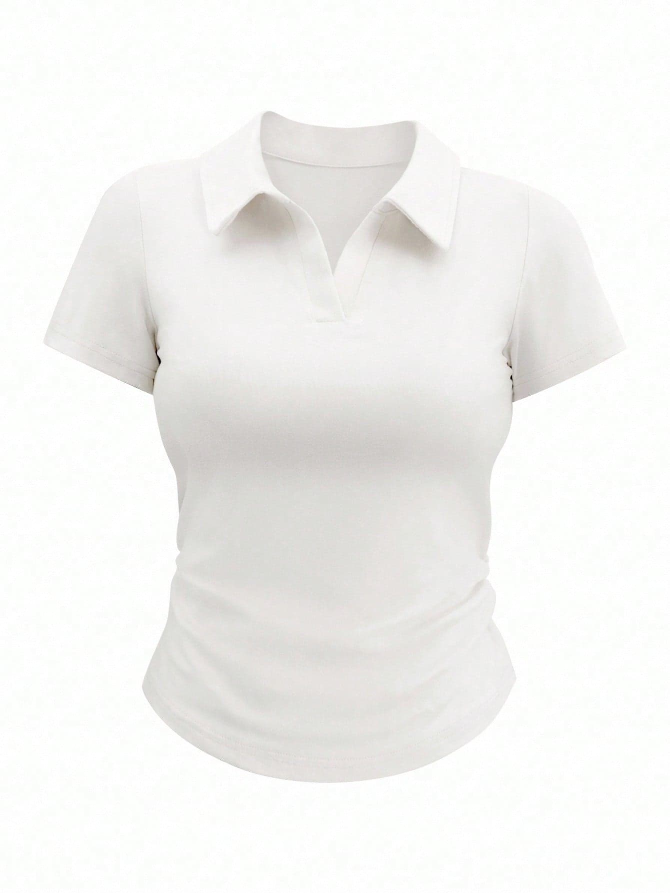 Airaco Women Casual Versatile Solid Color Ruched Short Sleeve T-Shirt, Spring Summer Top