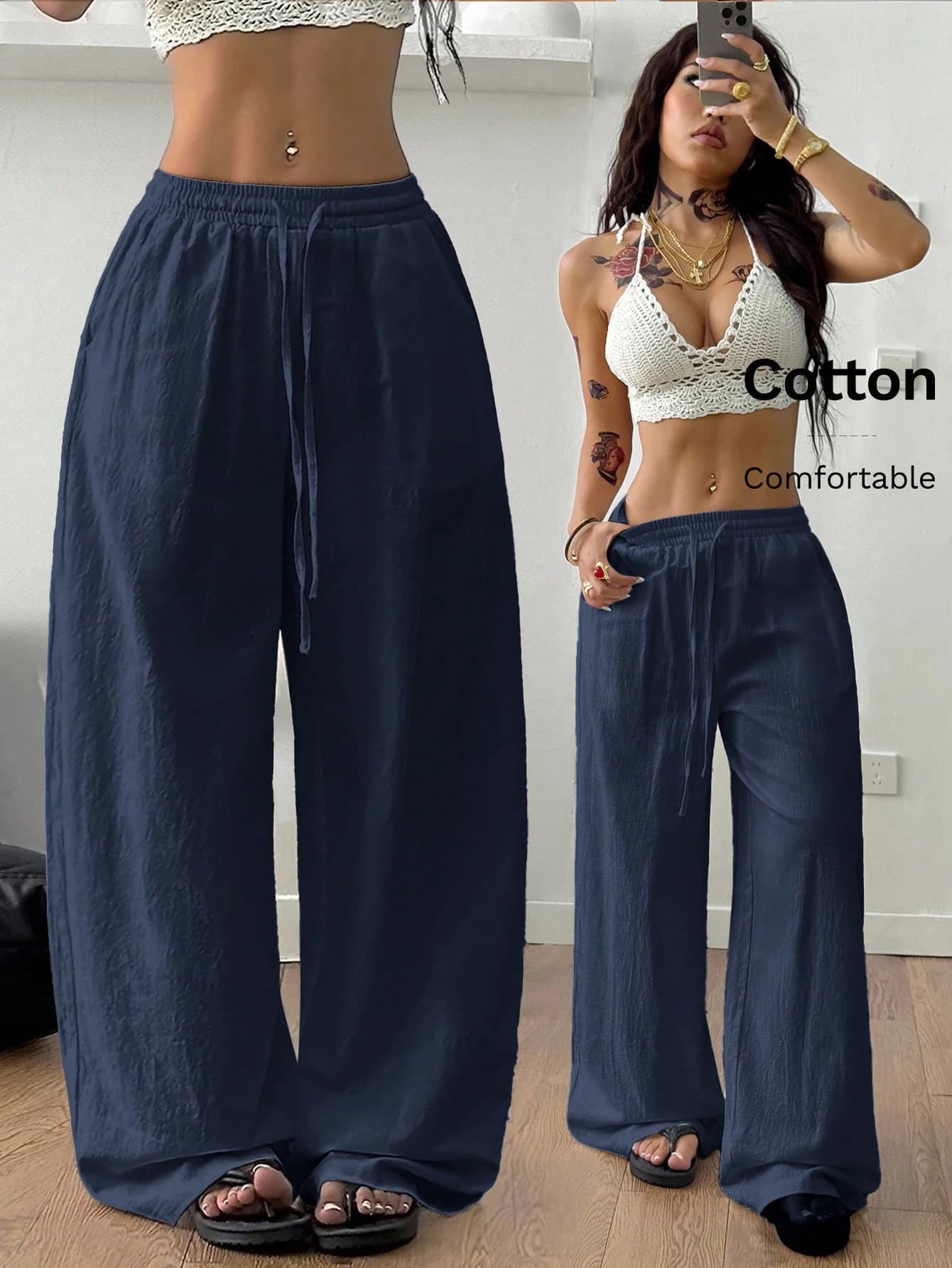 Coolane Women's Summer Country Concert Going Out Beach Boho Basic Minimalist Washed 100%Cotton White Pants Hem Pants Loose Pants For Women Cotton Pants,Fall