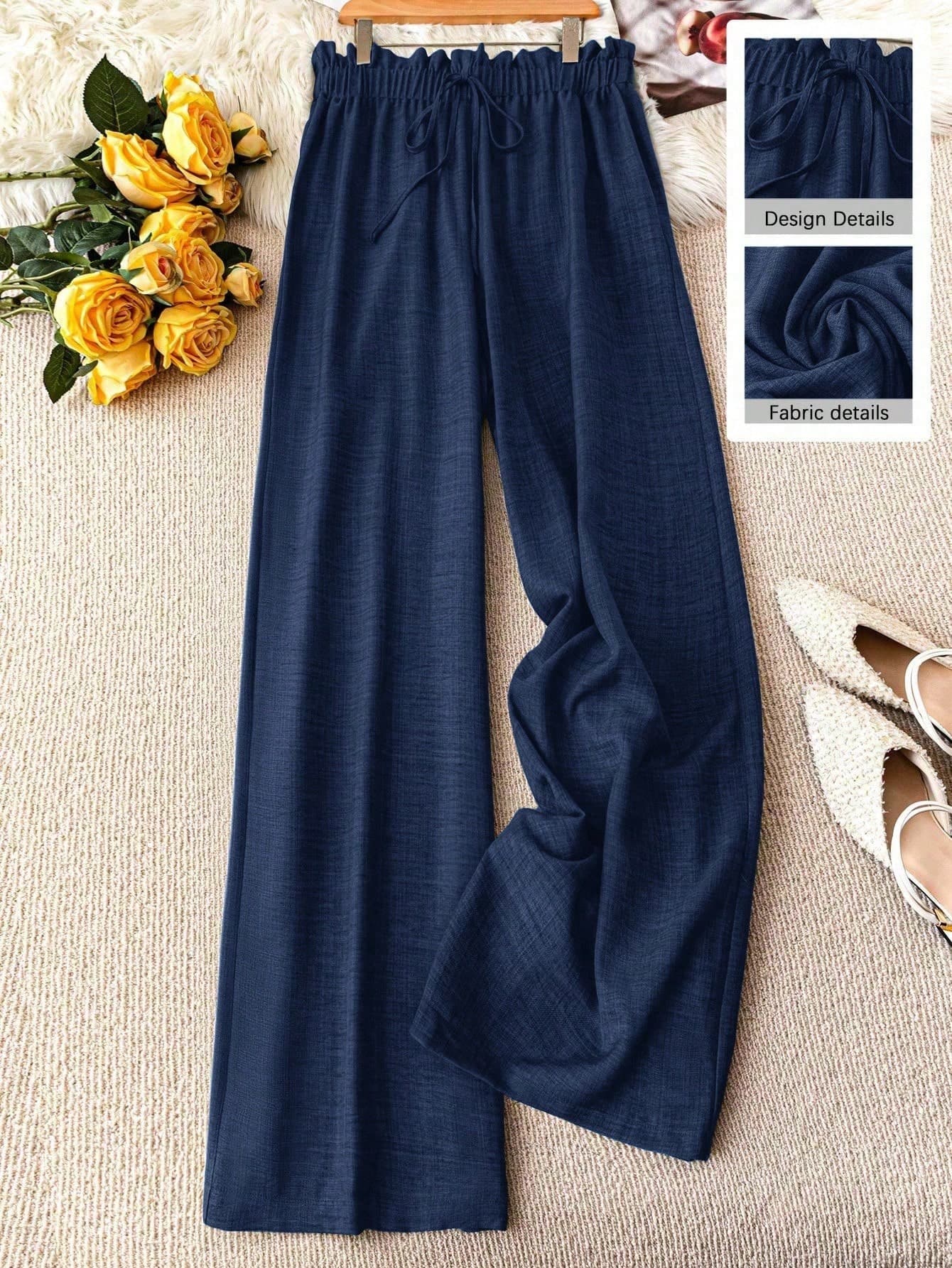 Linhara Plus Size Casual Solid Color Wide Leg Pants Fall Cloth For Women