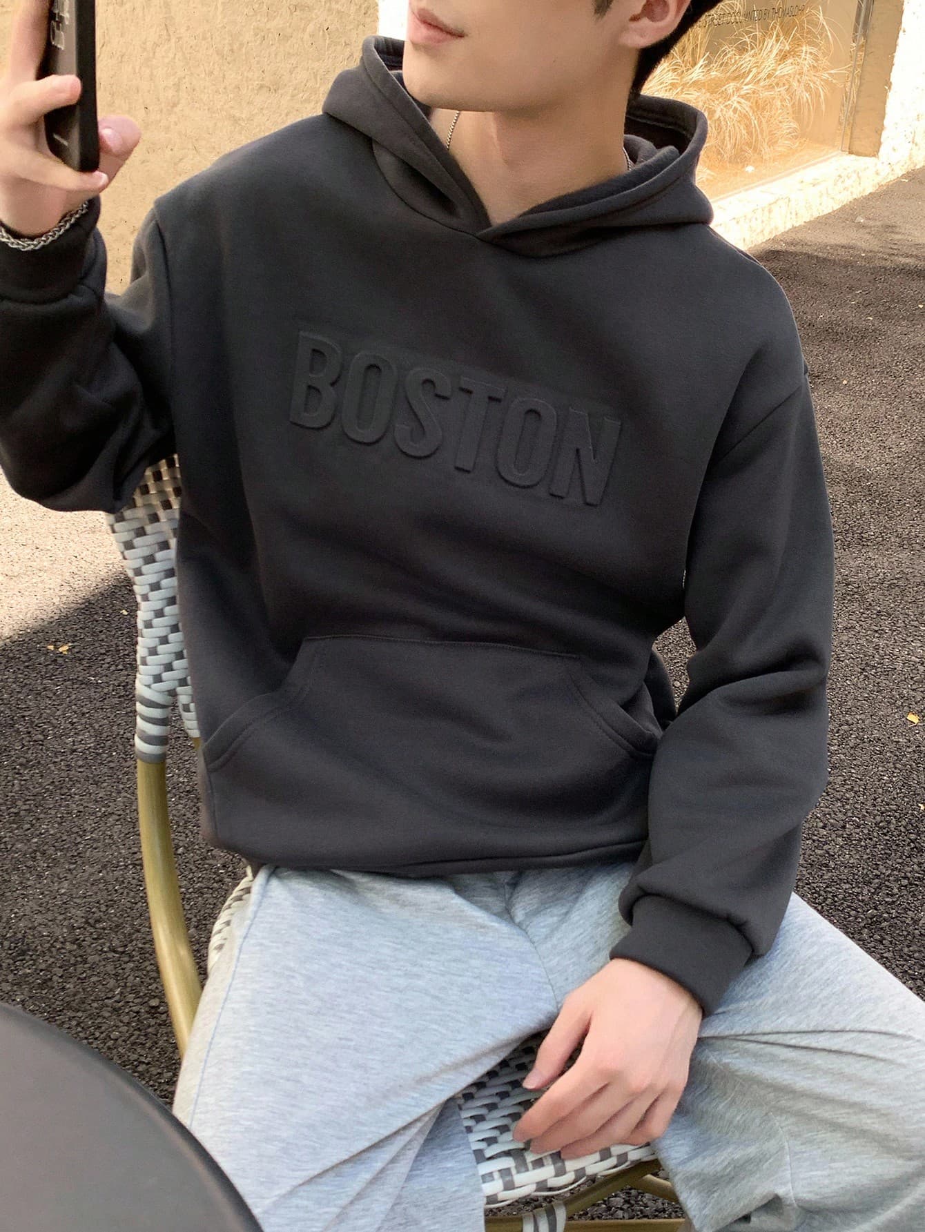 Mirajuku Teen Boy Casual College Style Letter Embossed Design Sweatshirt, Suitable For College, Casual, Sports Wear Chic For Autumn/Winter Fall