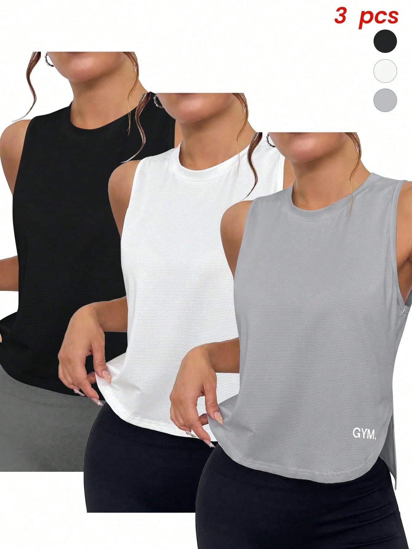 Velisys Velisys Three-Piece Casual All-Match Round Neck Letter Print Sports Top Fitness Top Women's Sports Casual Top Athleisure Tops Workout Tops Women