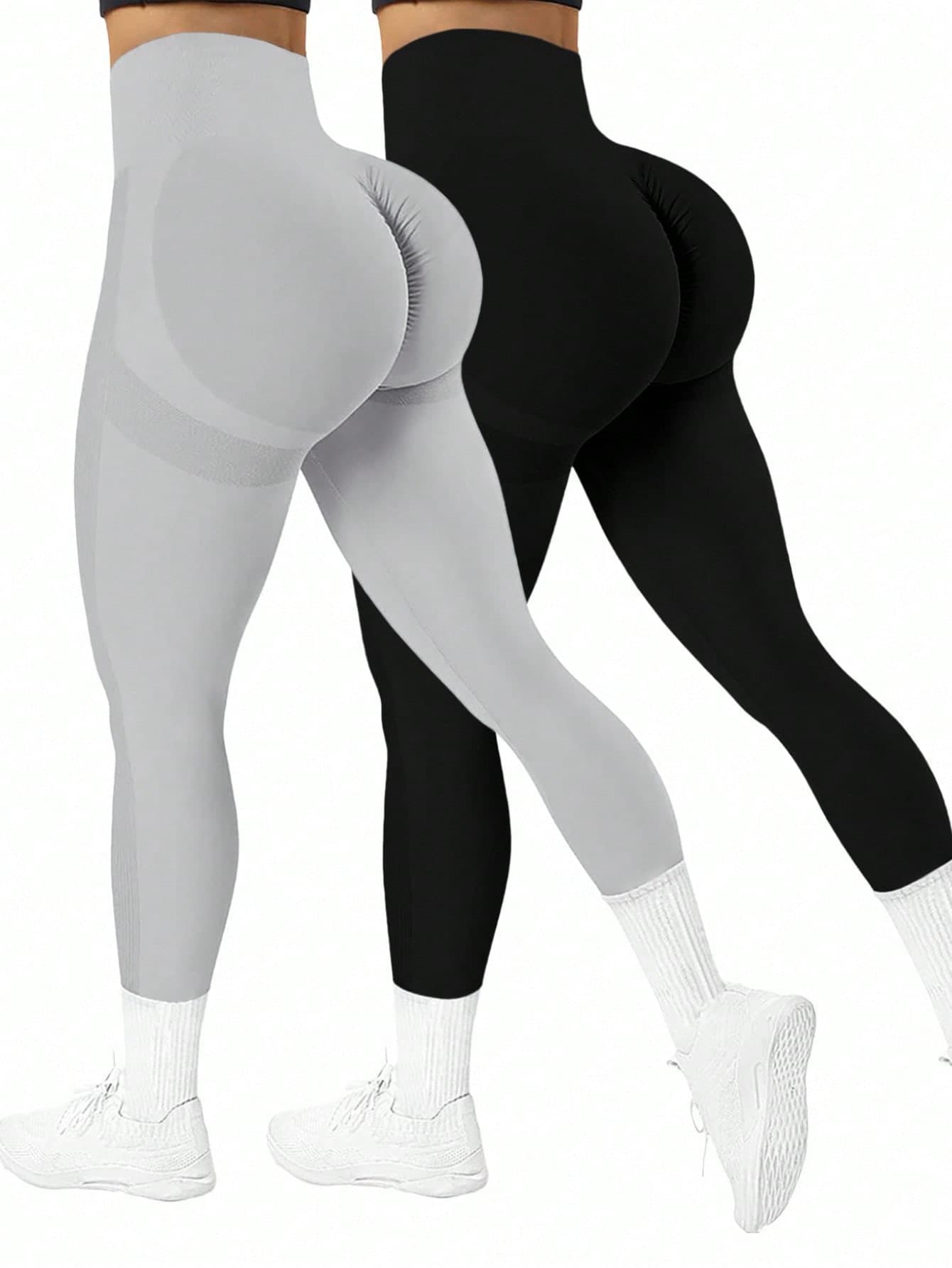 Velisys Velisys 2pcs Women's Solid Color High Waisted Elastic Seamless Sports Leggings For Everyday Fitness Yoga Pants