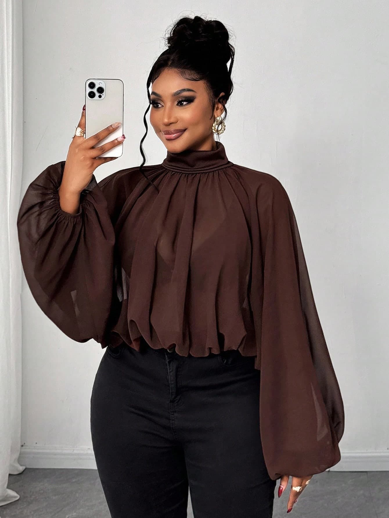 Maweii Plus-Size Women's Sexy New Year Georgette Crewneck Cover-Up Fall