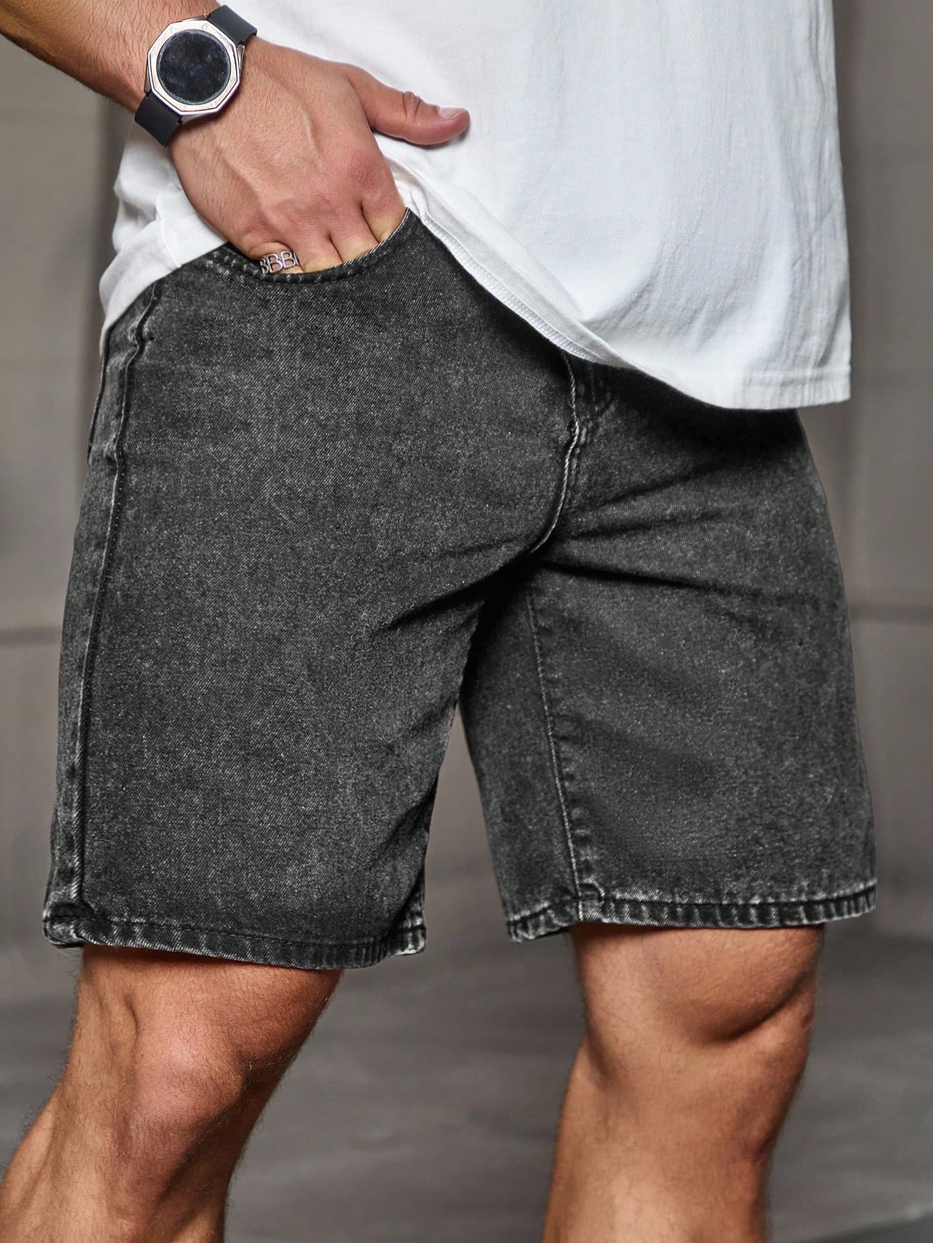 Manfinity Homme Men's Gray Washed Denim Loose Fit Shorts Jorts