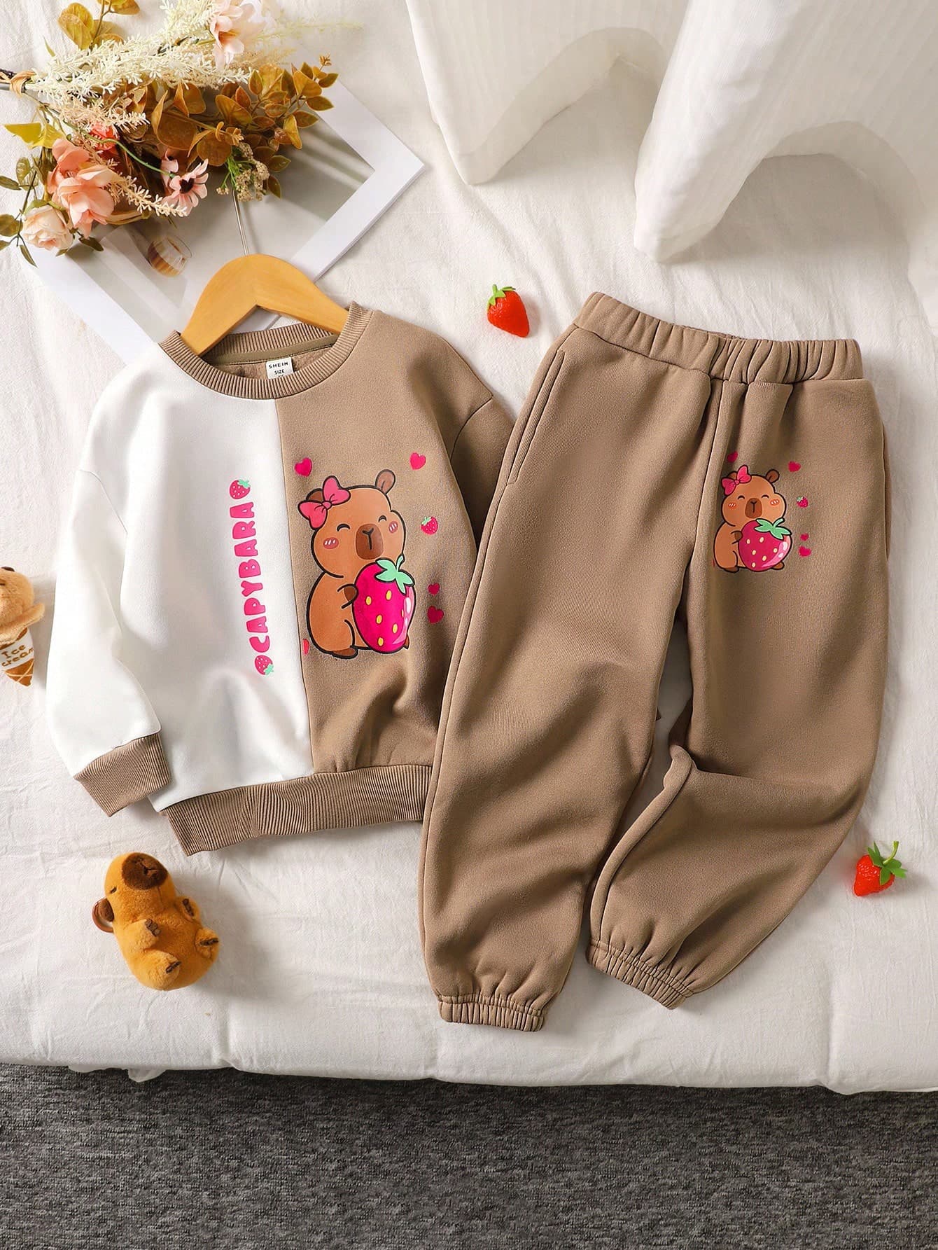 SHEIN Young Girl Casual Minimalist Comfortable Round Neck Bow Decor T-Shirt And Skirt Set
