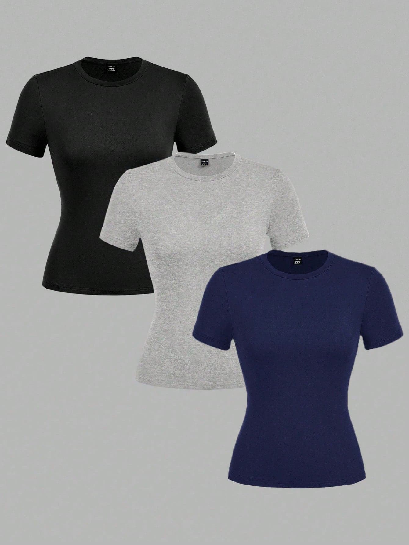 SHEIN EZwear 3pcs Women Casual Crew Neck Bodycon Long Sleeve T-Shirt Set, Suitable For SummerIn Fall/Winter