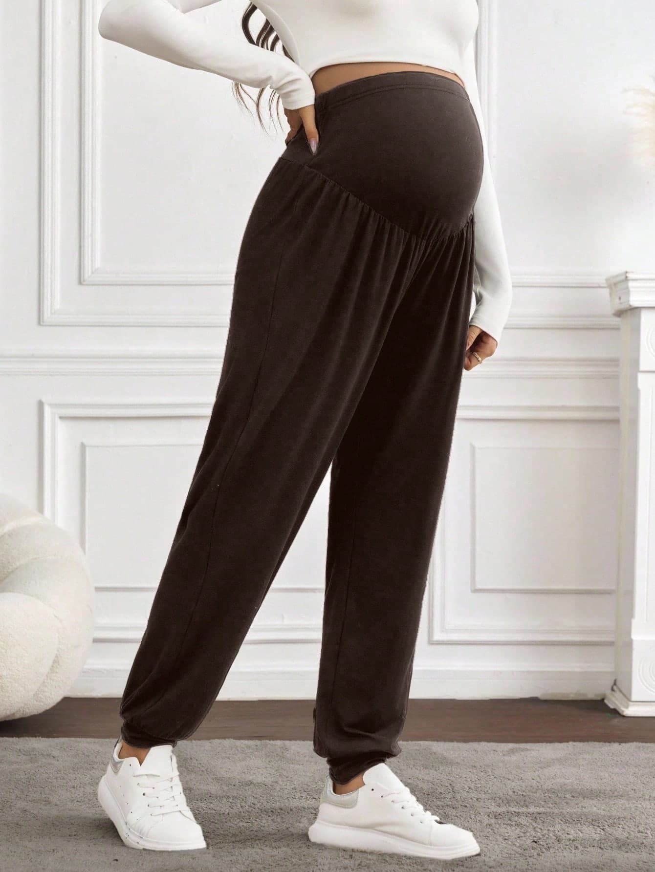 SHEIN Maternity Casual Solid Color High Waist Drawstring Pants Fall