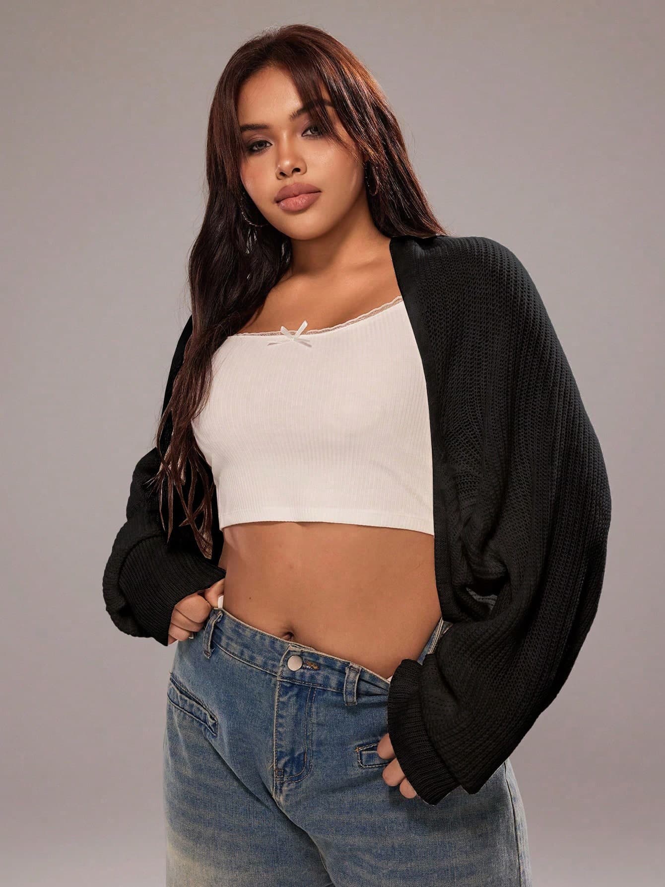 Rustia Plus Size Women Bat Wing Long Sleeve Cardigans Winter Fall Autumn CASUAL