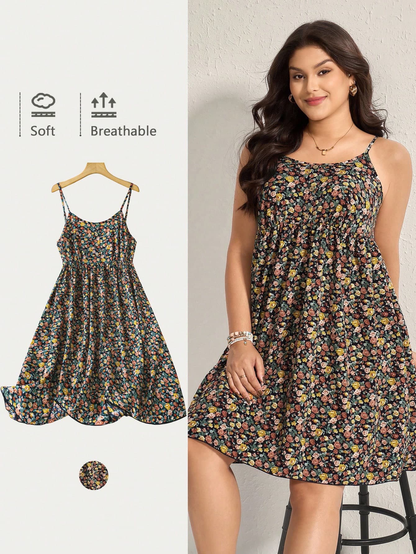 Comfylo Plus Size Women's Wooden Buckle Strap Ruched Dress Spring Outfits For Women Summer Clothes Easter Outfit Western Wear