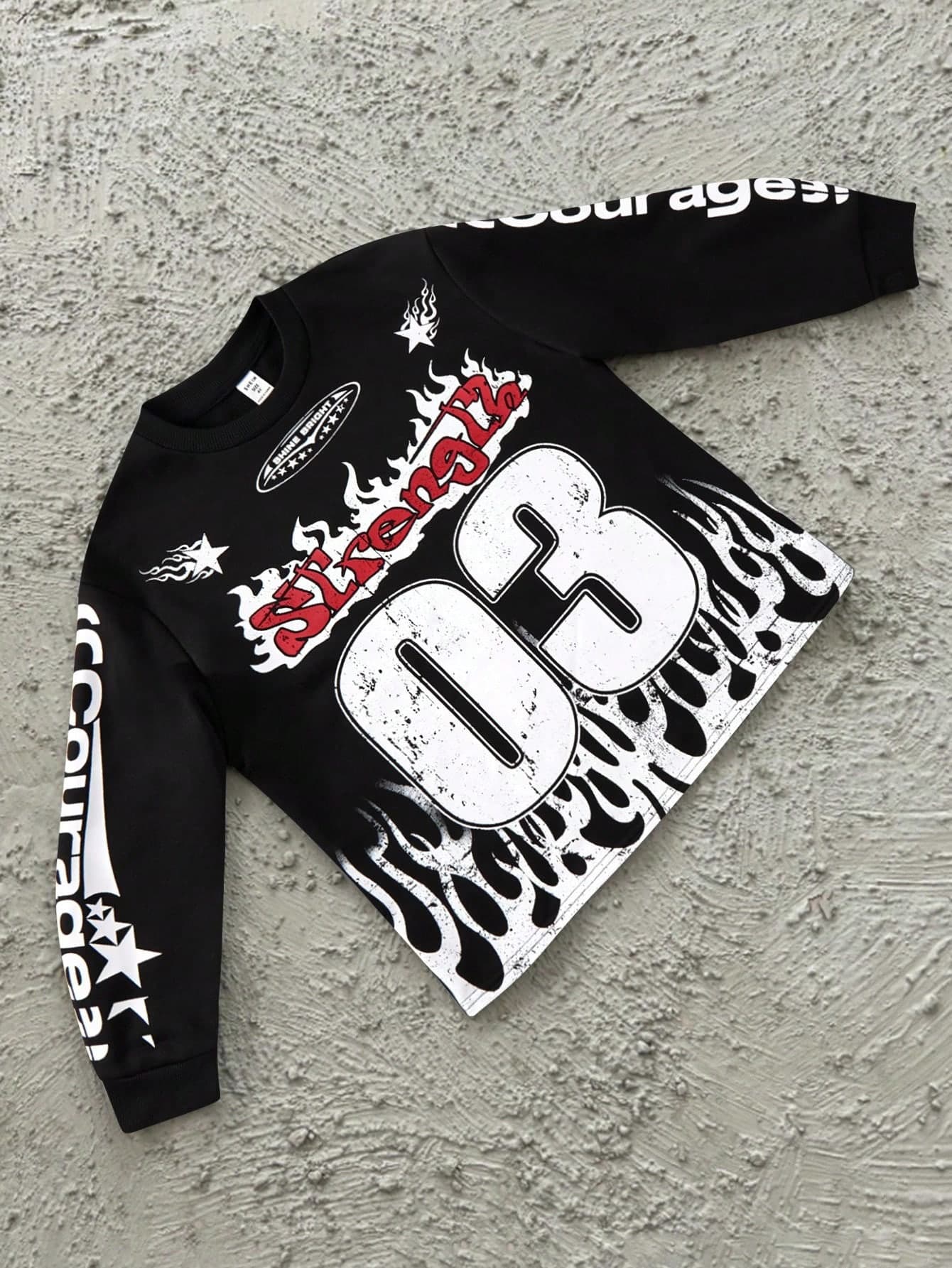 SHEIN Bolty Tween Boy Loose Graphic Crew Neck Sweatshirt,Black Autumn Streetwear School Back-To-School Boys Winter Fall Clothes Streetwear Shirts Tees