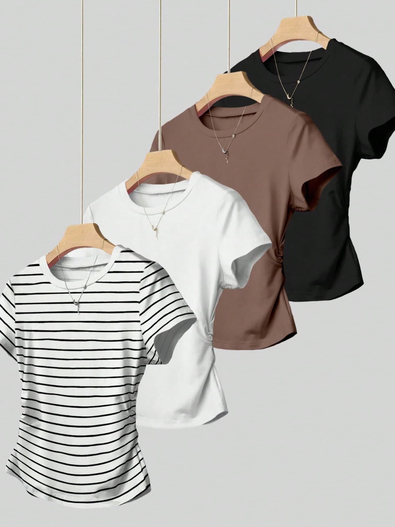 Resyla Women's Casual Ruched Short Sleeve T-Shirt, Versatile For Summer