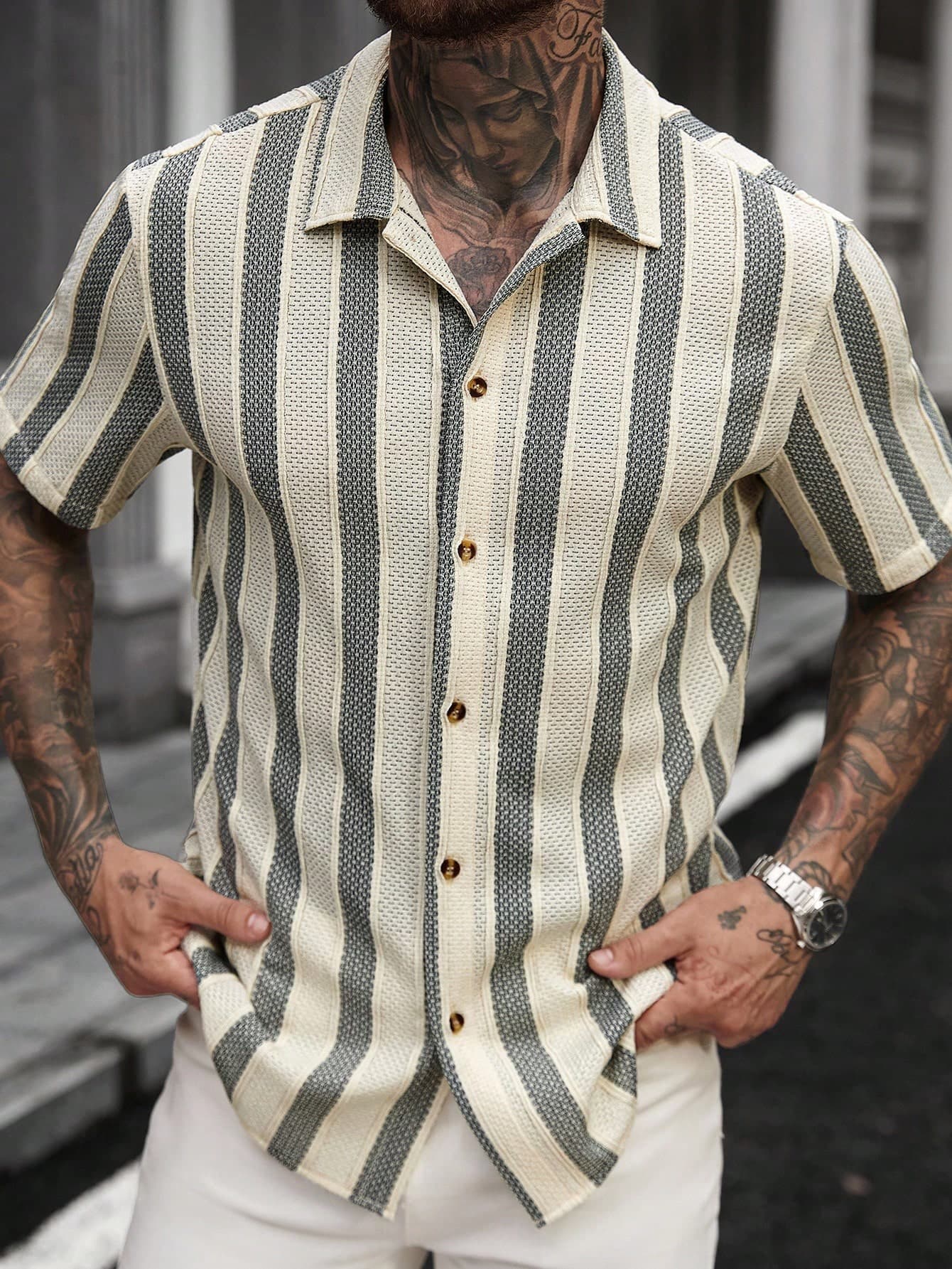 Manfinity CasualCool Men's Casual Striped Polo Collar Shirt