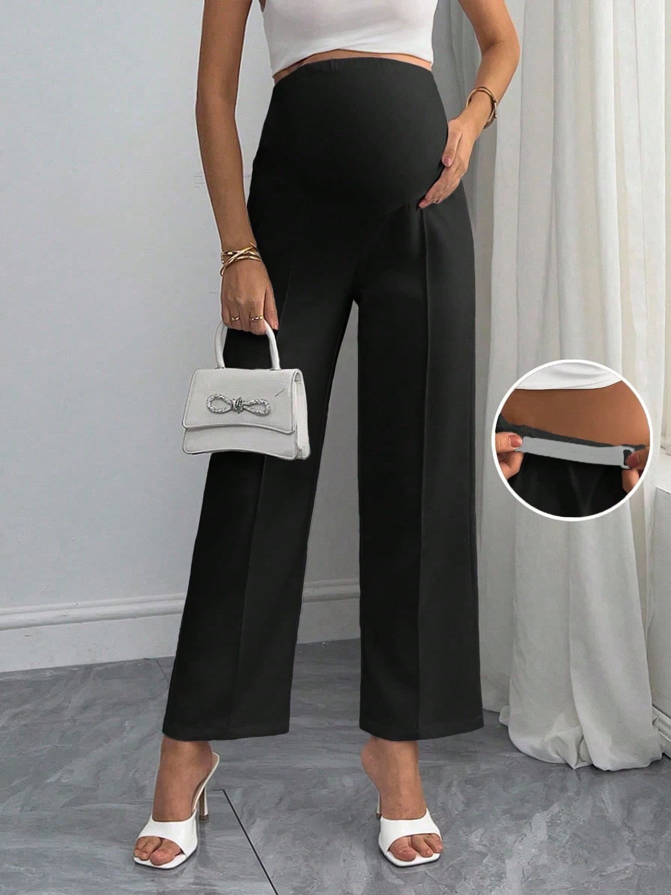 Momance Maternity Casual/Office Flare Pants, Adjustable Elastic High Waist Full Length Pregnancy Trousers Fall