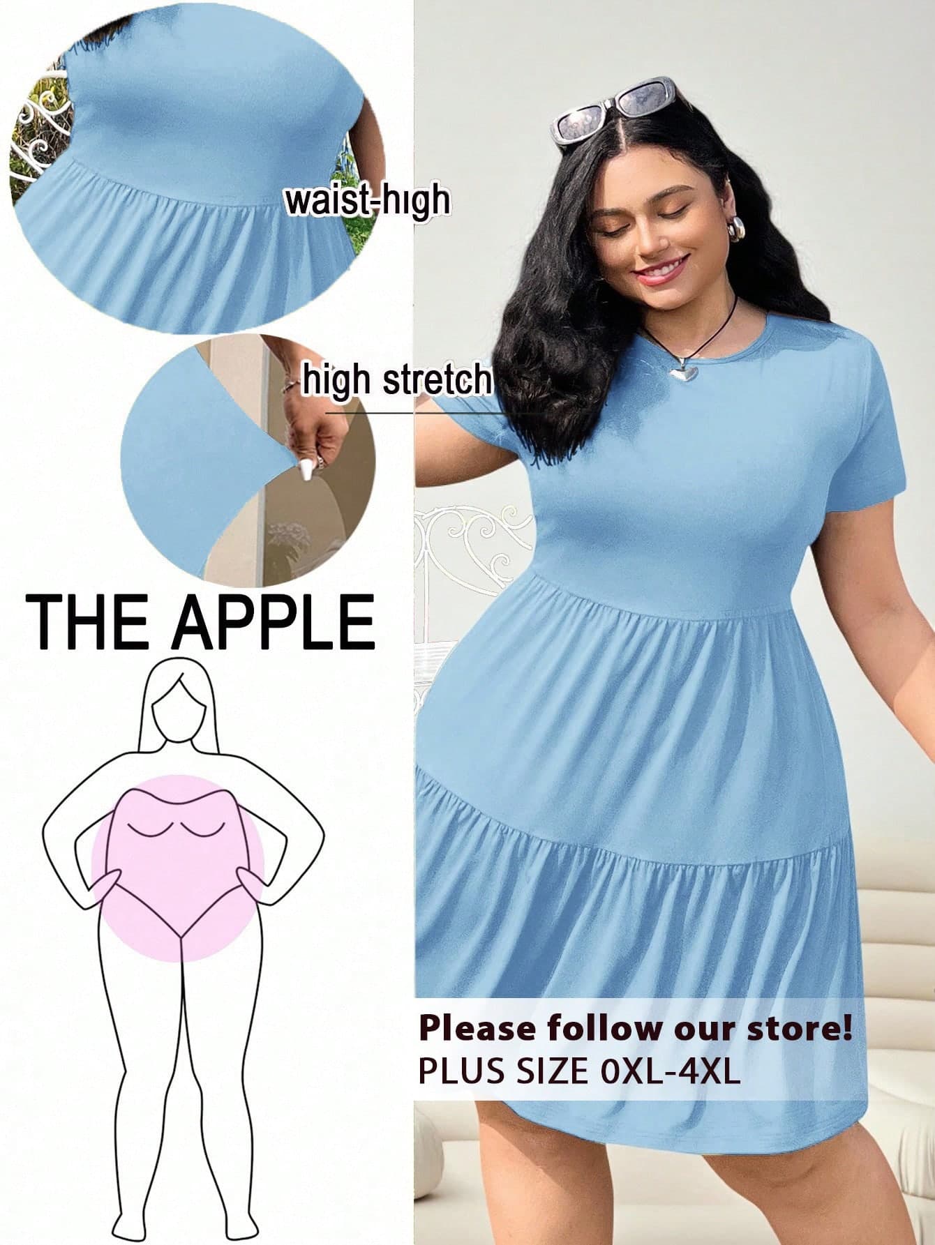 Solflare Black Short Sleeve Loose Fit Plus Size T-Shirt Dress, Spring/Summer Clothes,Back To School