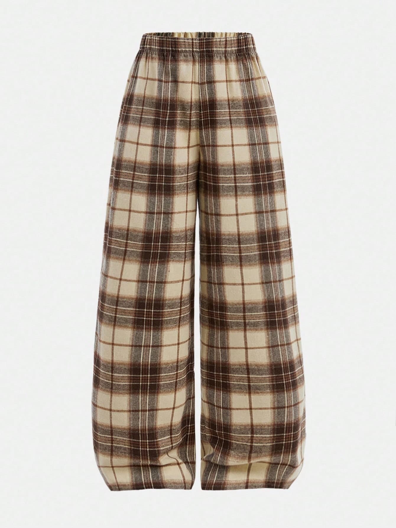 Girlism Teen Girls Pants Plaid Daily Wear Microfleece Football/Soccer Black And White Sportswear Wide Leg Checkered Brown Loose Fall Winter