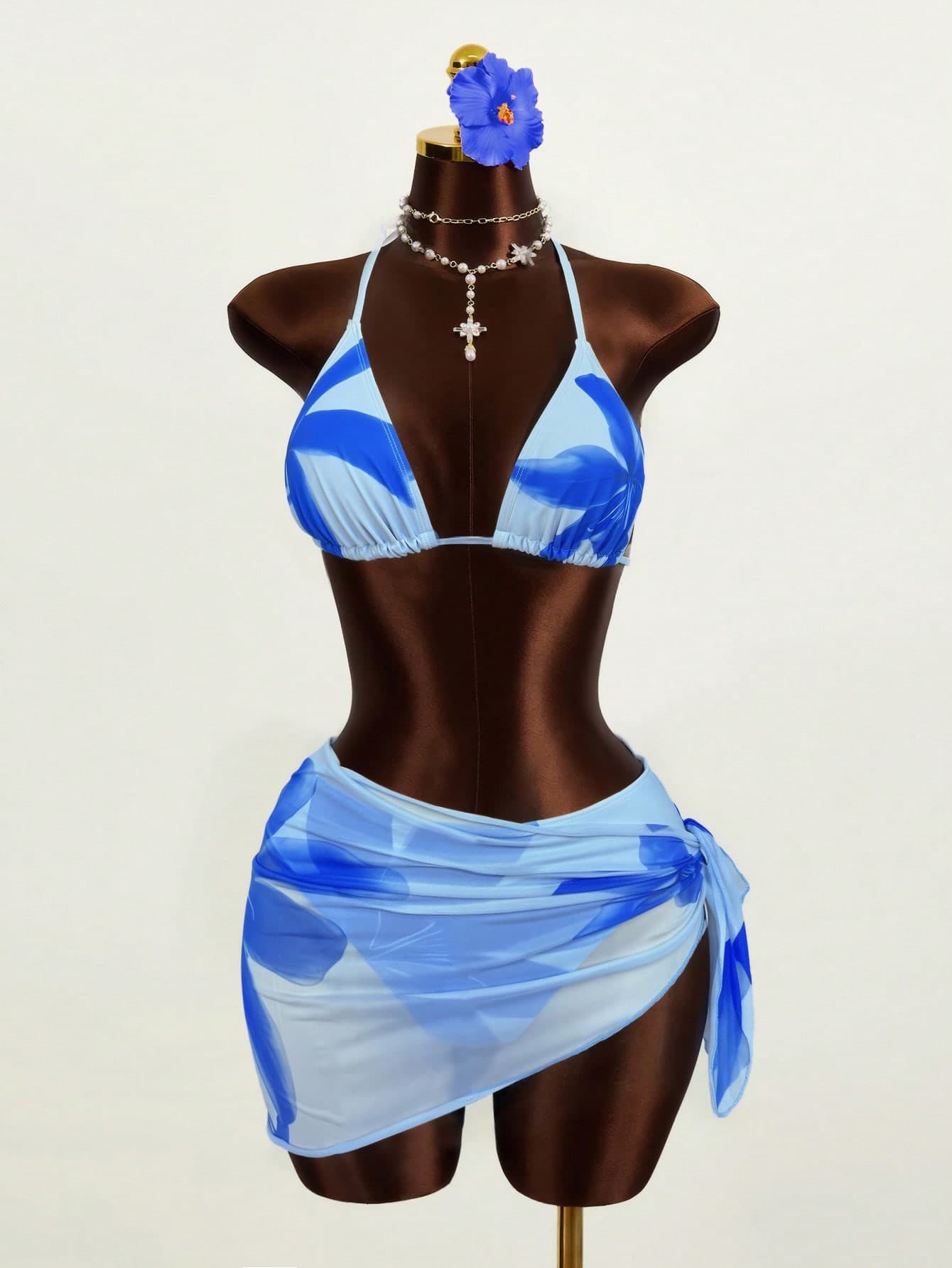 Zestiva 3pcs/Set Women's Floral Print Halter Neck Tie Back Sexy Bikini Swimwear For Beach Resort For Summer Beach Vacation